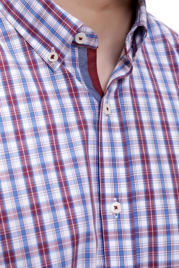 SEMI FORMAL SHIRTS BUTTON DOWN FULL SLEEVE BLUE MAROON - Image 3