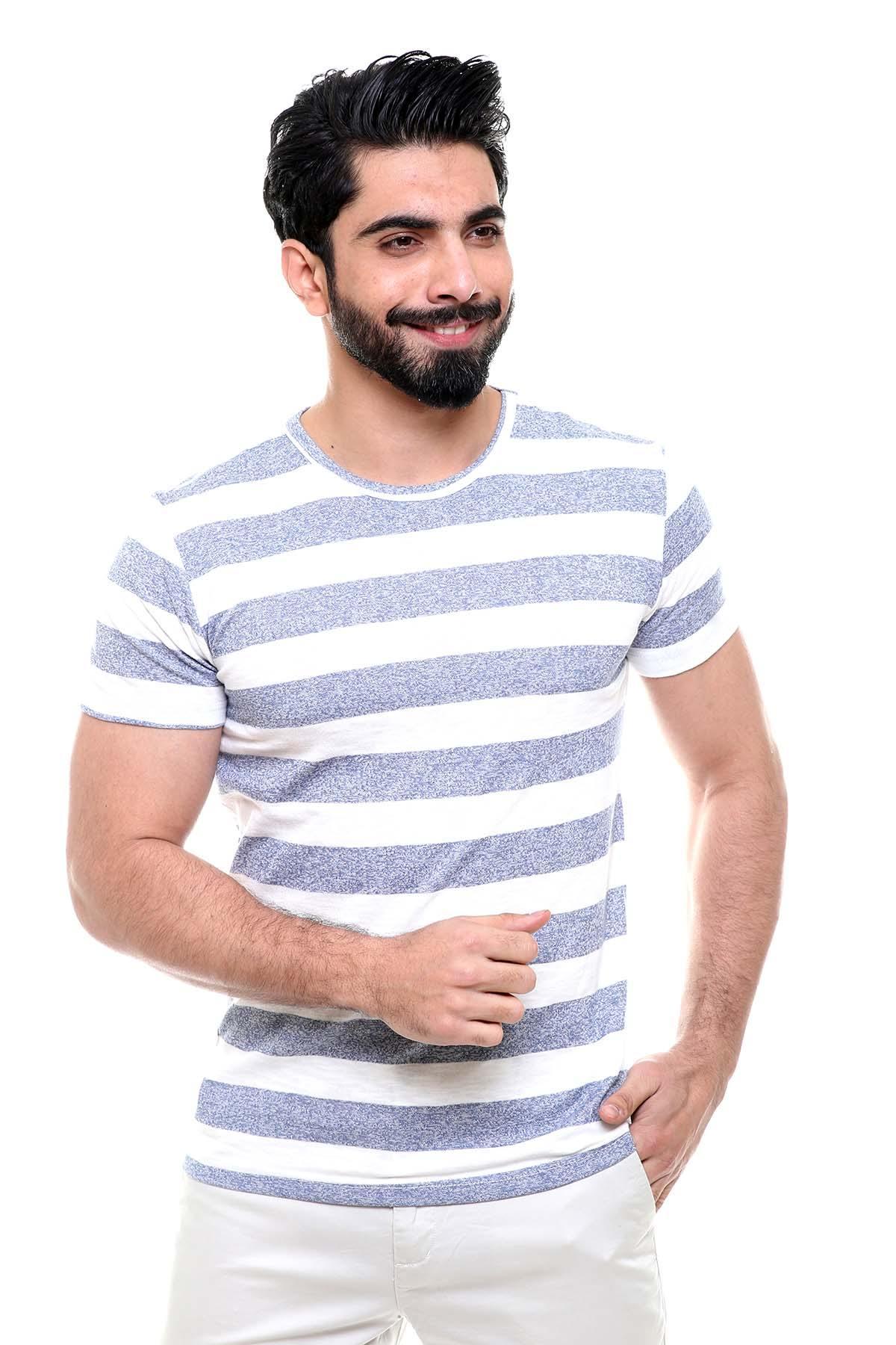T SHIRT ROUND NECK BLUE WHITE LINE - Image 3