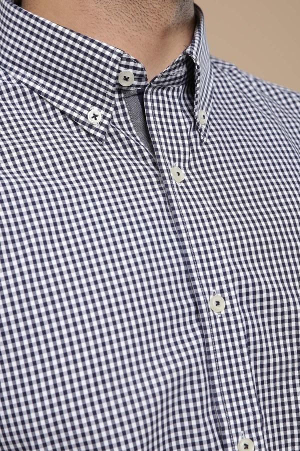 SEMI FORMAL SHIRT BUTTON DOWN FULL SLEEVE NAVY WHITE - Image 3