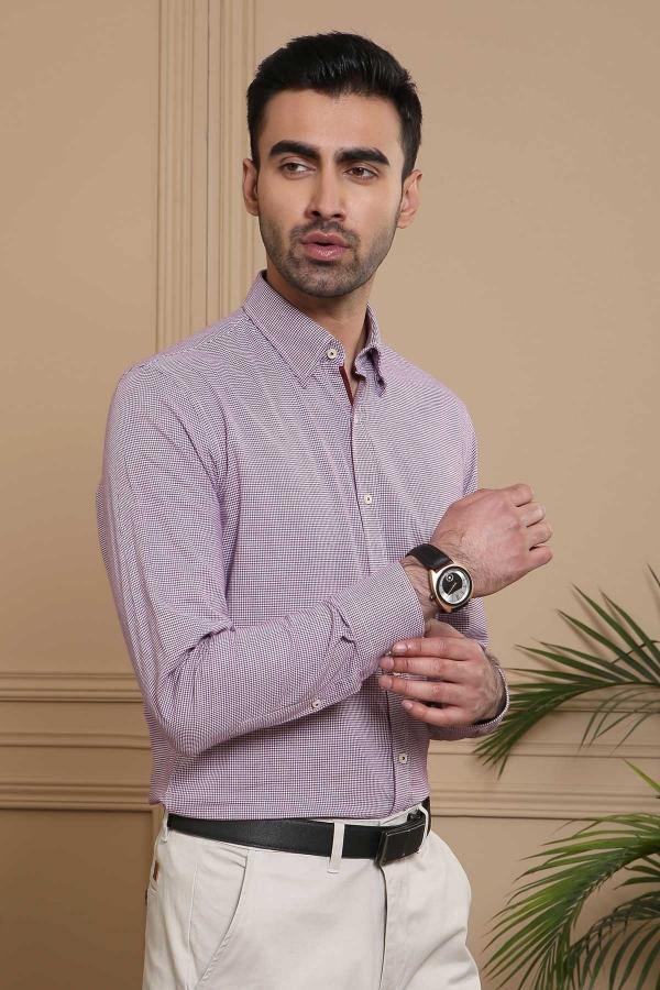 SMART SHIRT FULL SLEEVE SLIM FIT MAROON WHITE - Image 3