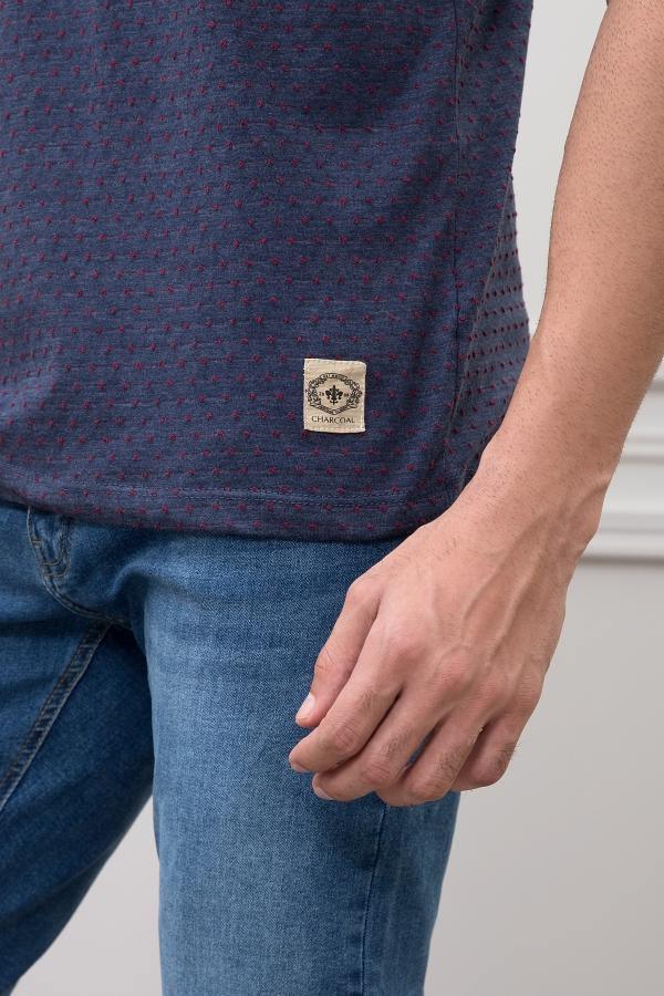 TEXTURED T SHIRT ROUND NECK BLUE - Image 3