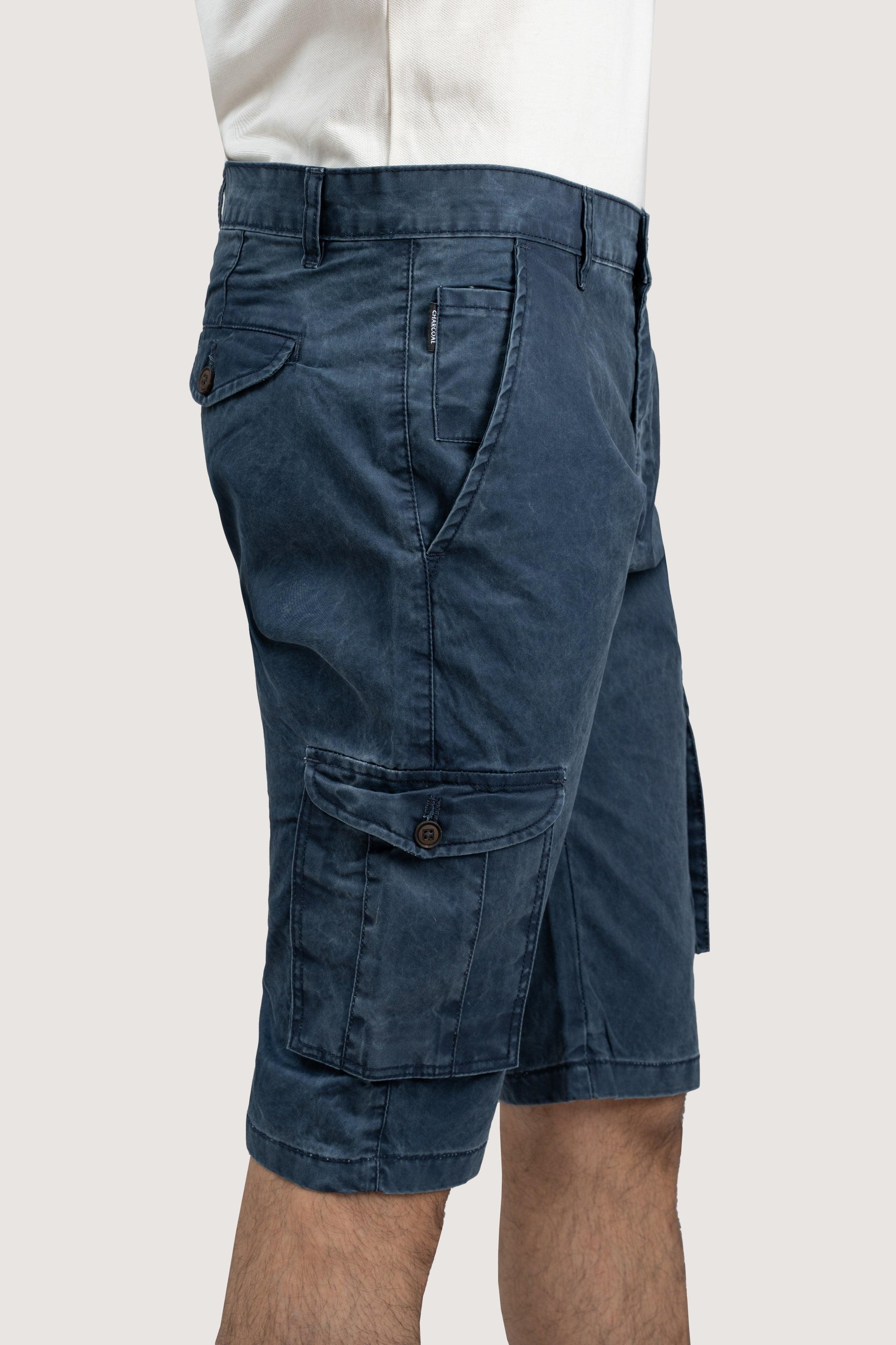 CARGO ENZYME WASHED REGULAR FIT NAVY SHORTS - Image 3