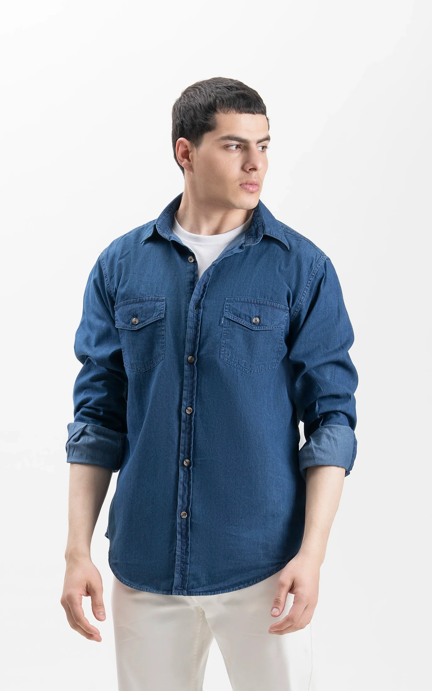 SMART FIT DENIM CASUAL SHIRT  DARK BLUE - Image 3