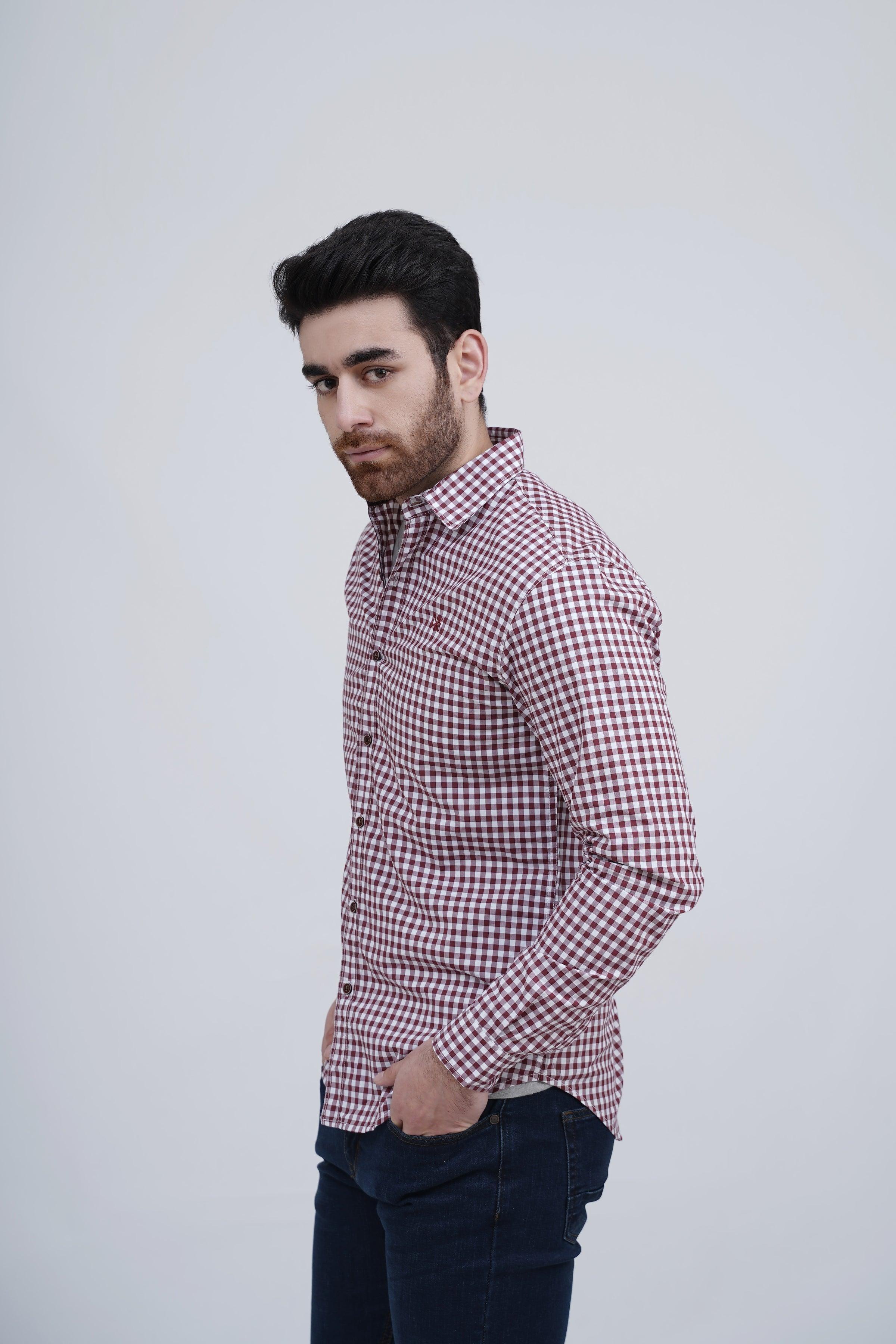CASUAL SHIRT MAROON CHECK - Image 3