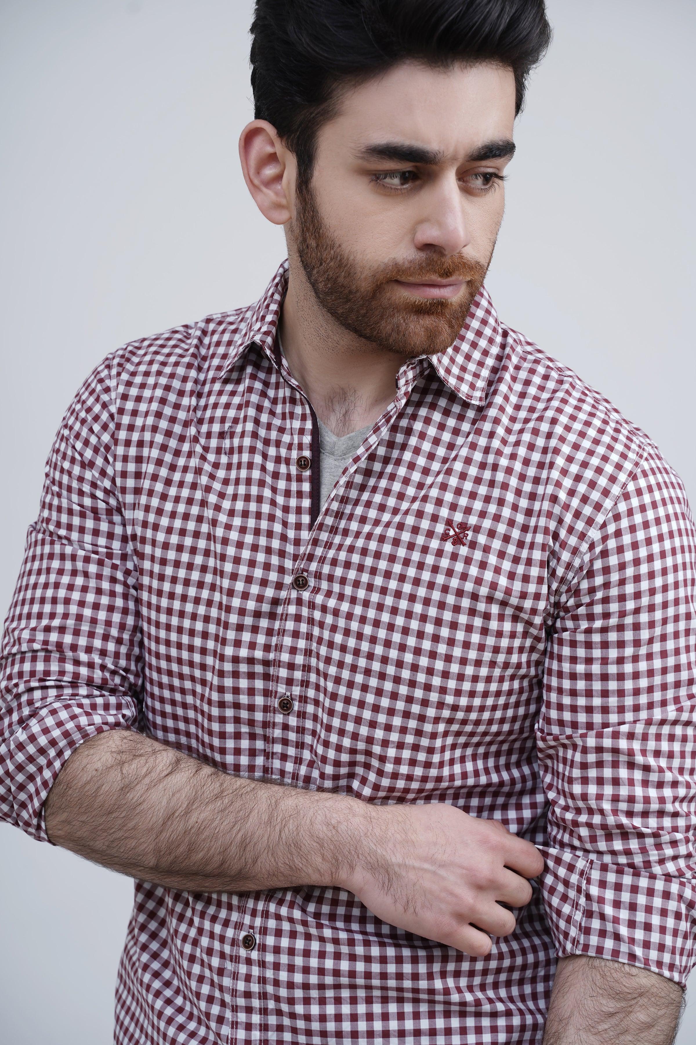 CASUAL SHIRT MAROON CHECK - Image 5