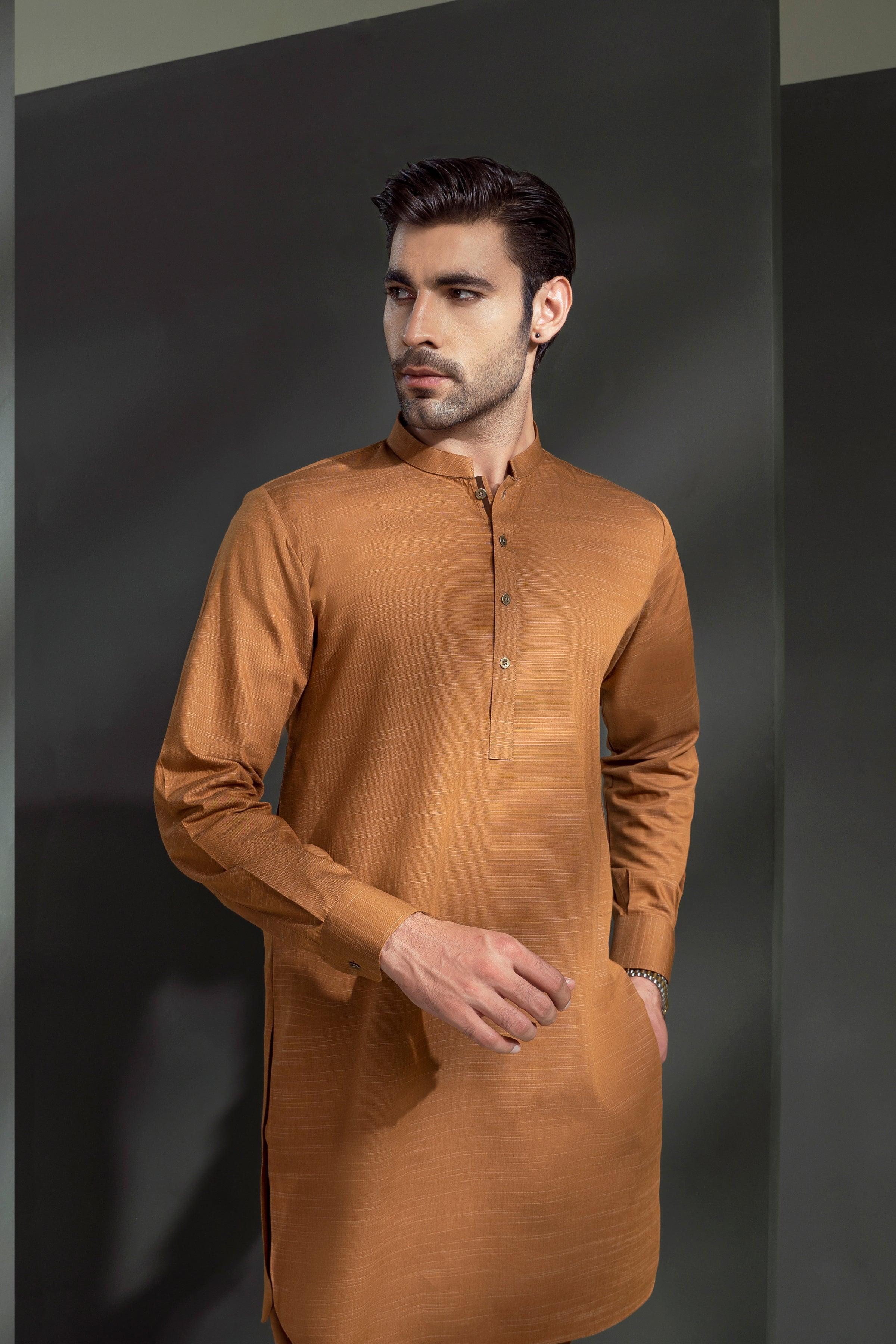 EXQUISITE TEXTURED KURTA PAJAMA MUSTARD - Image 4