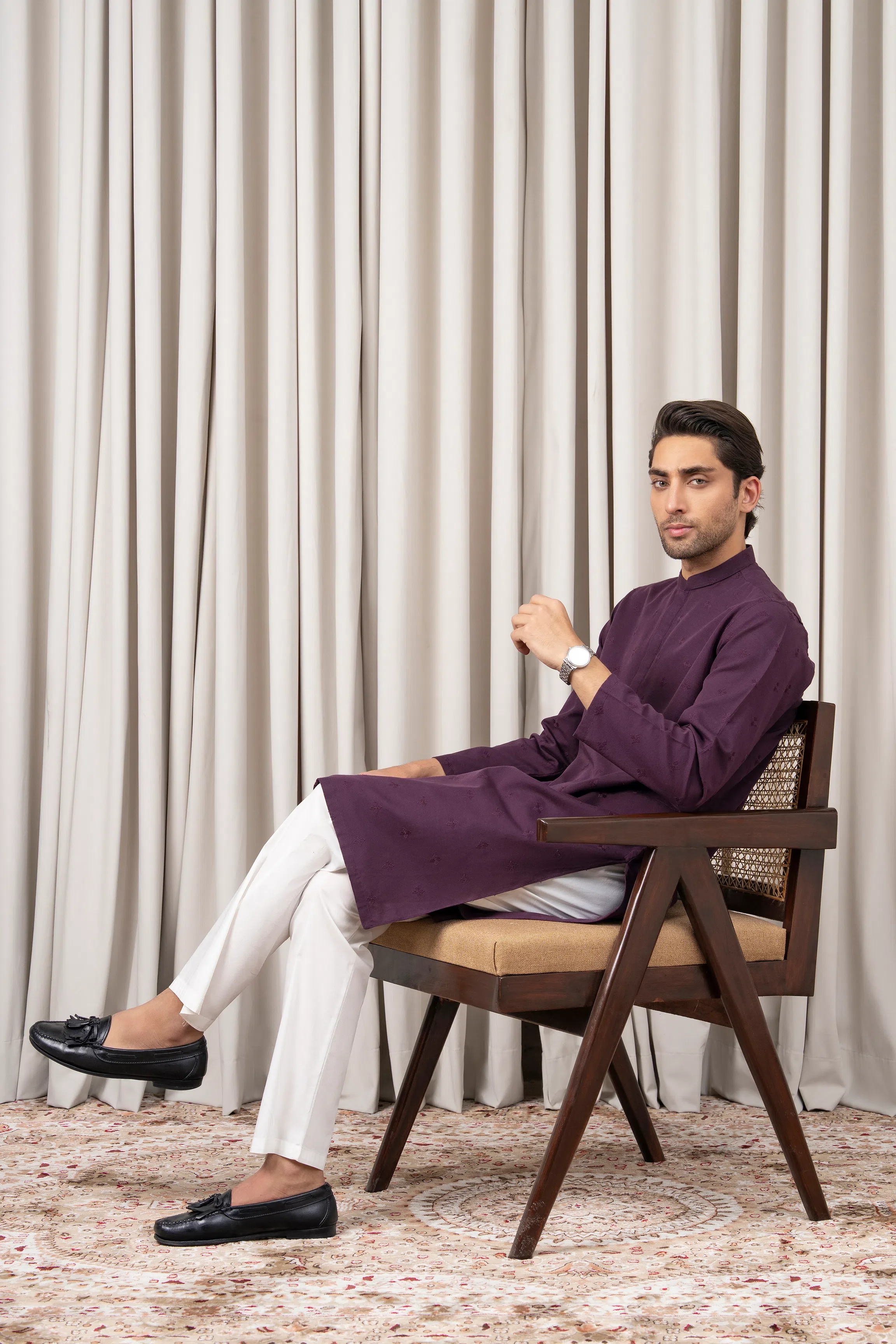 EMBROIDERED KURTA - SIGNATURE COLLECTION PLUM - Image 3