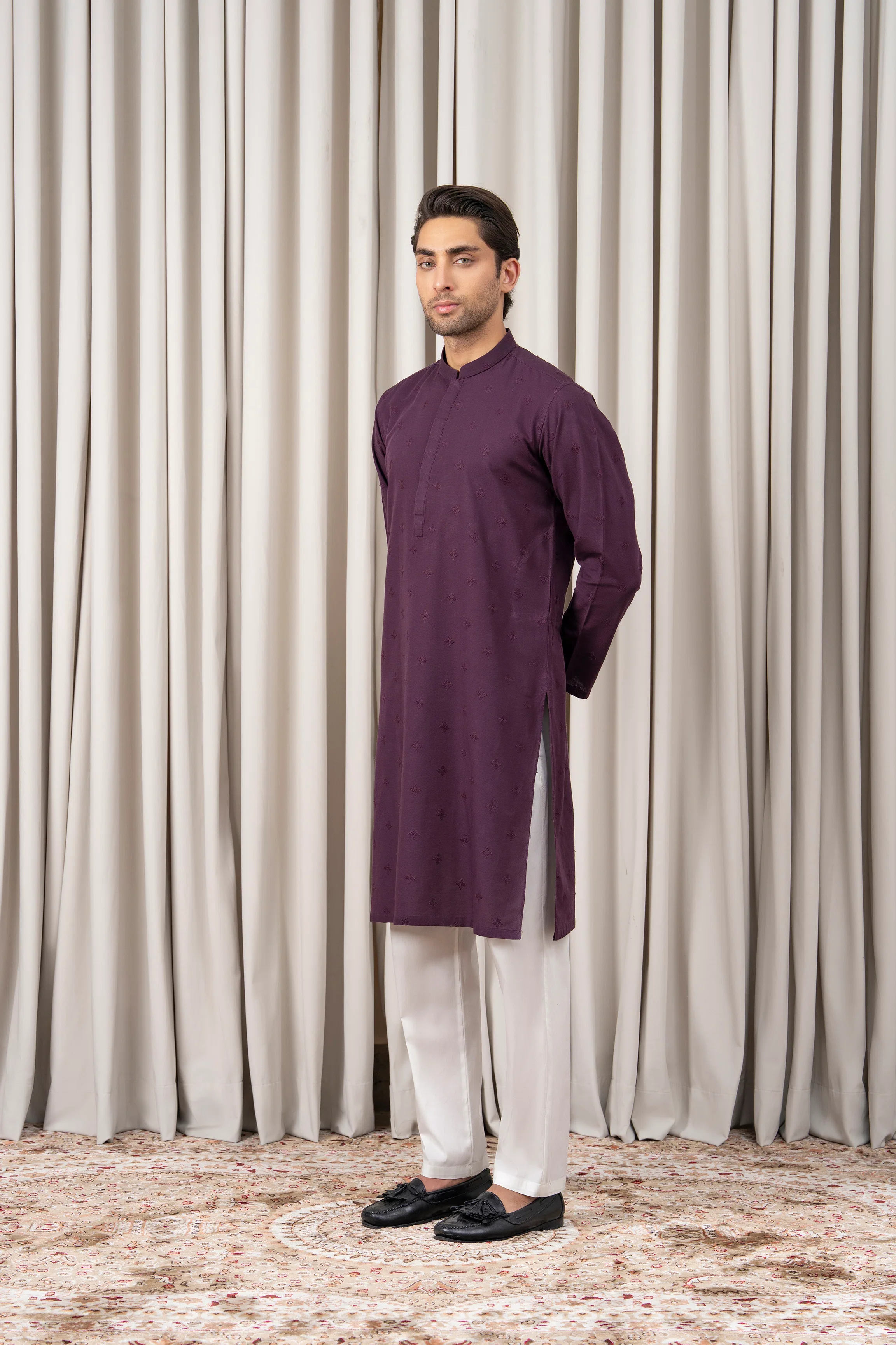 EMBROIDERED KURTA - SIGNATURE COLLECTION PLUM - Image 5