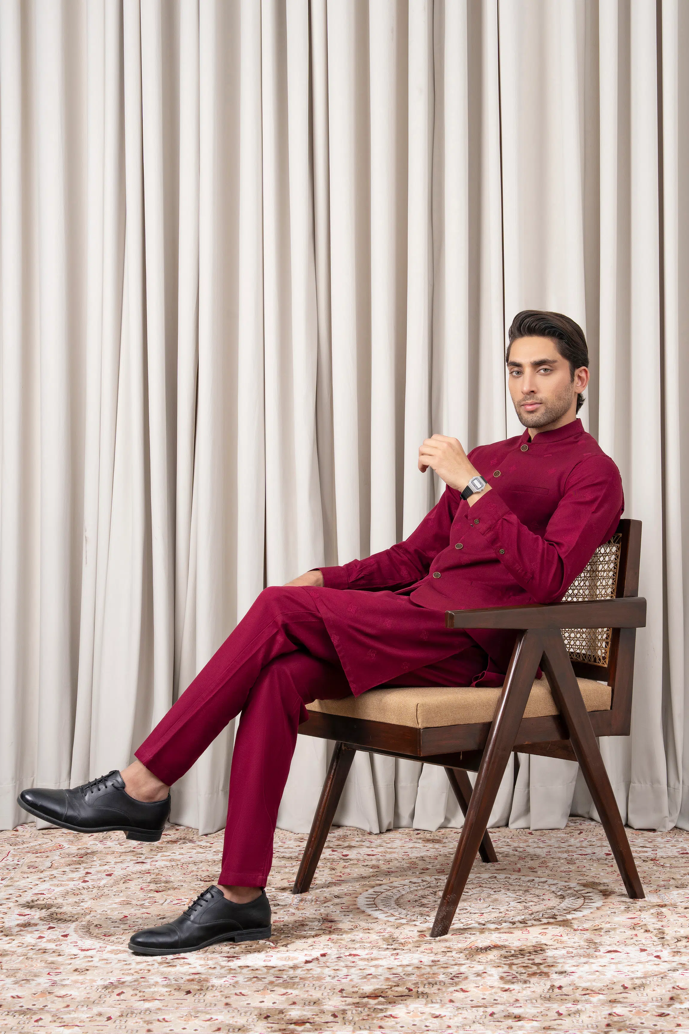 EMBROIDERED WAISTCOAT | PREMIUM COLLECTION MAROON - Image 3