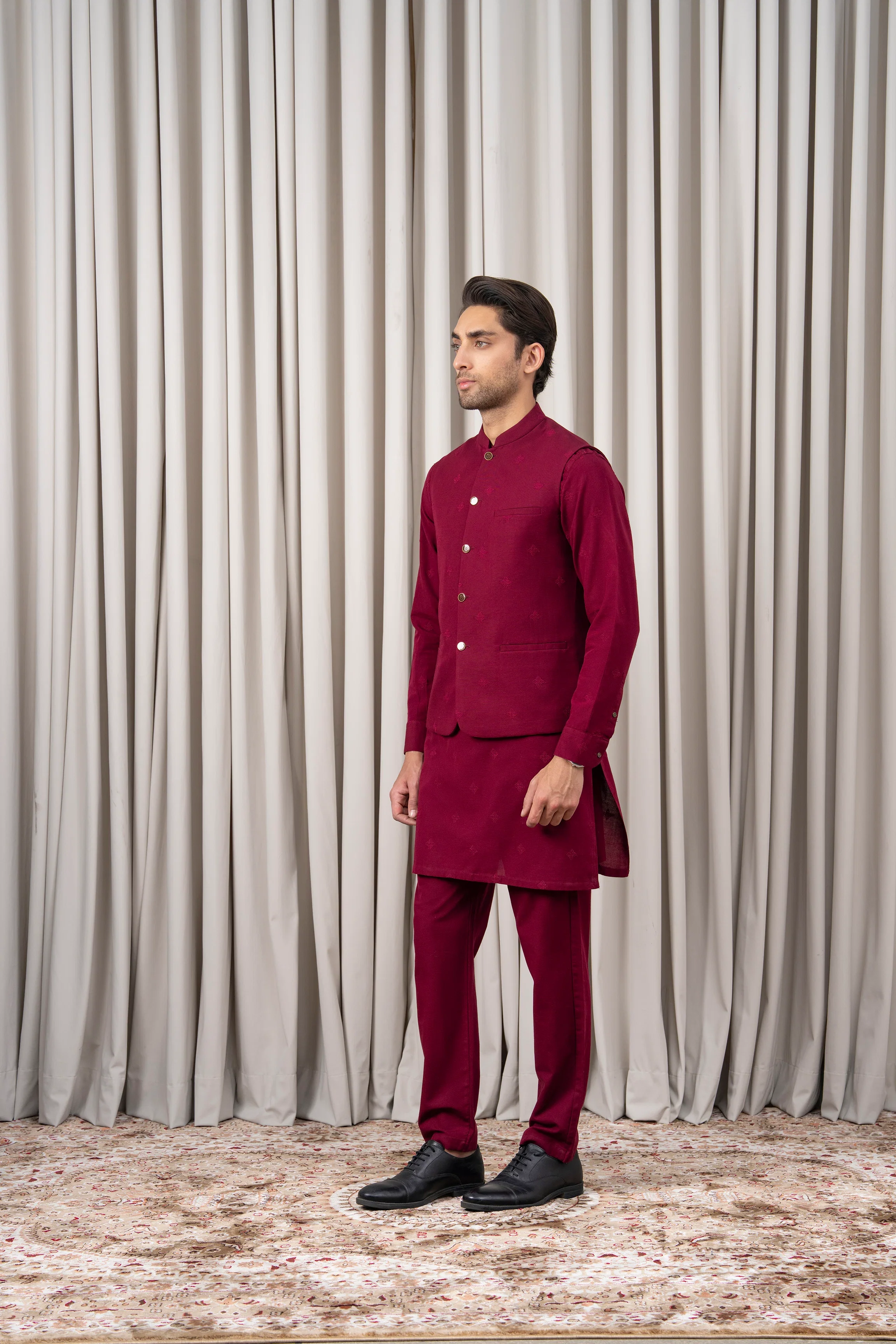 EMBROIDERED WAISTCOAT | PREMIUM COLLECTION MAROON - Image 4