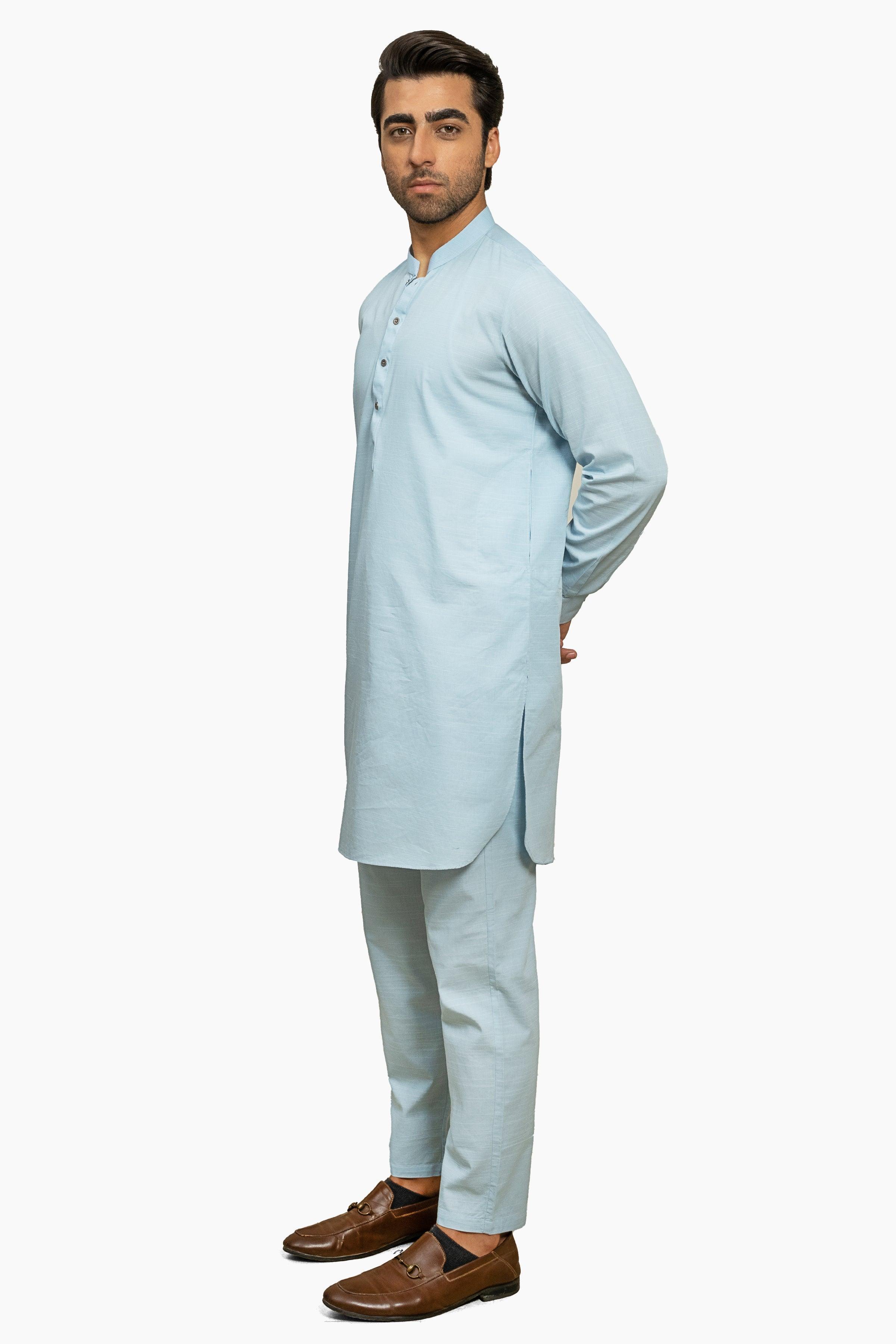EXQUISITE TEXTURED KURTA PAJAMA SKY BLUE - Image 3