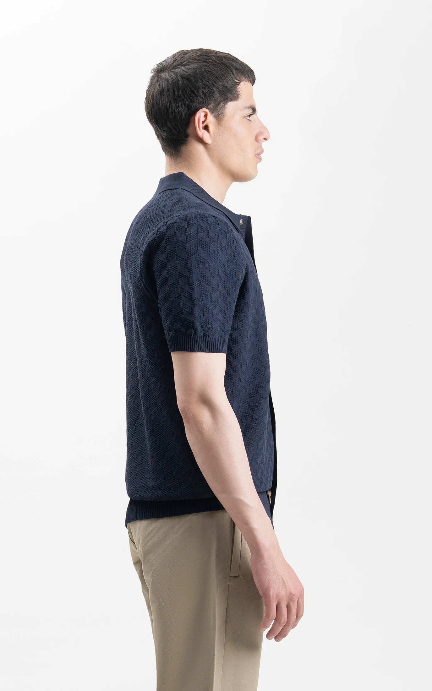HALF SLEEVES SWEATER KNIT SHIRT NAVY - Image 4
