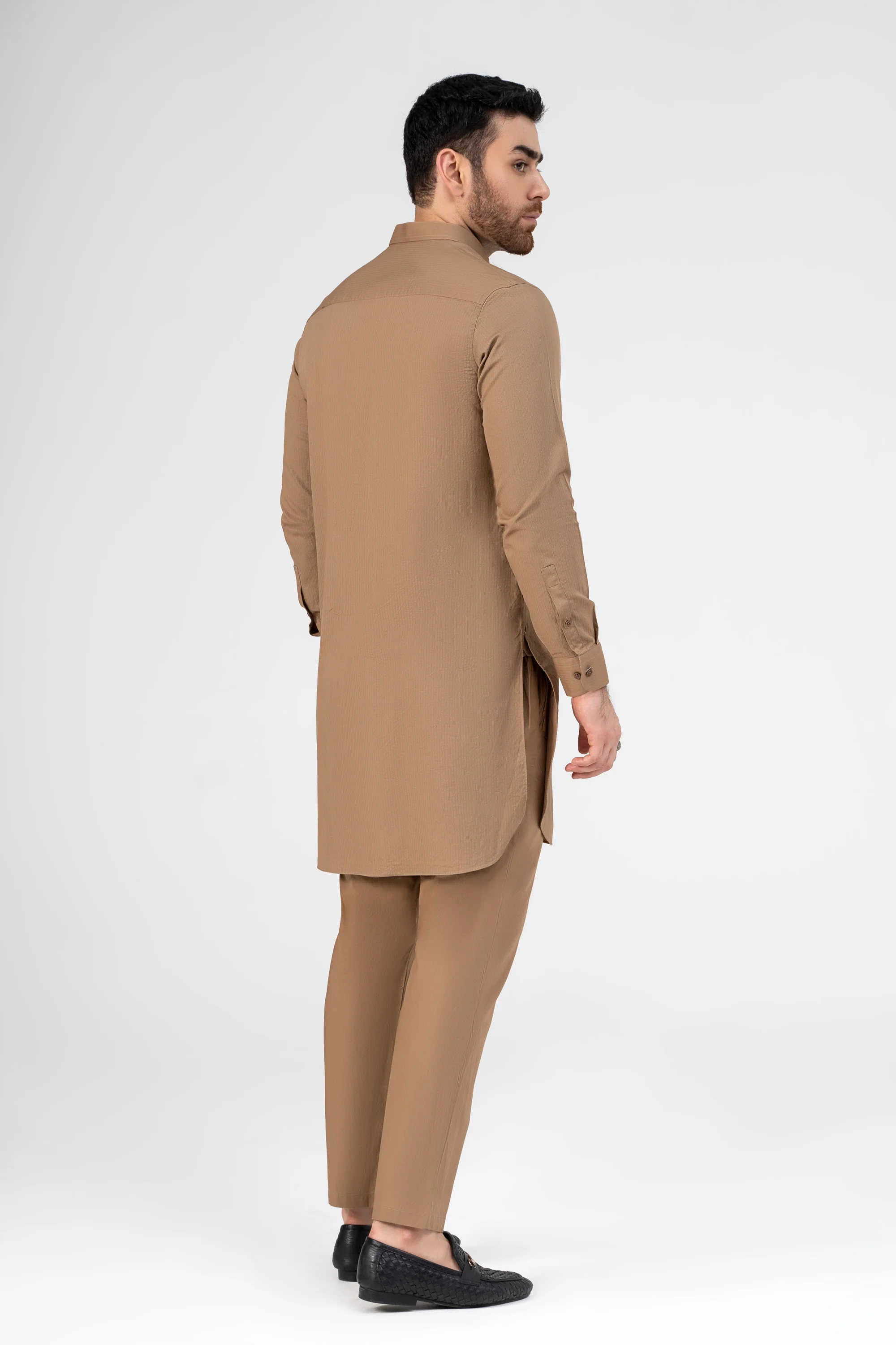 SELF DOBBY KURTA PAJAMA KHAKI - Image 3
