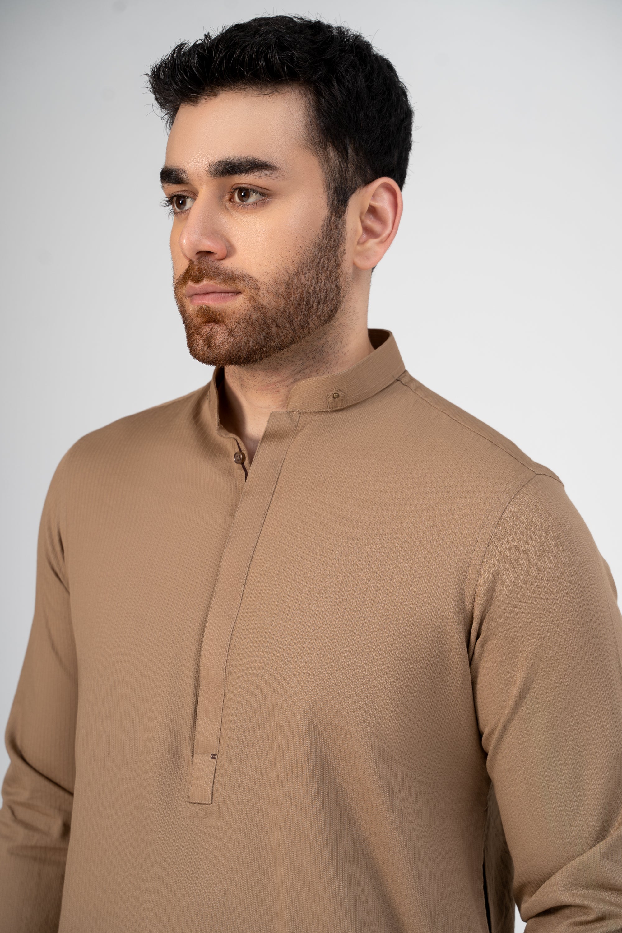 SELF DOBBY KURTA PAJAMA KHAKI - Image 4