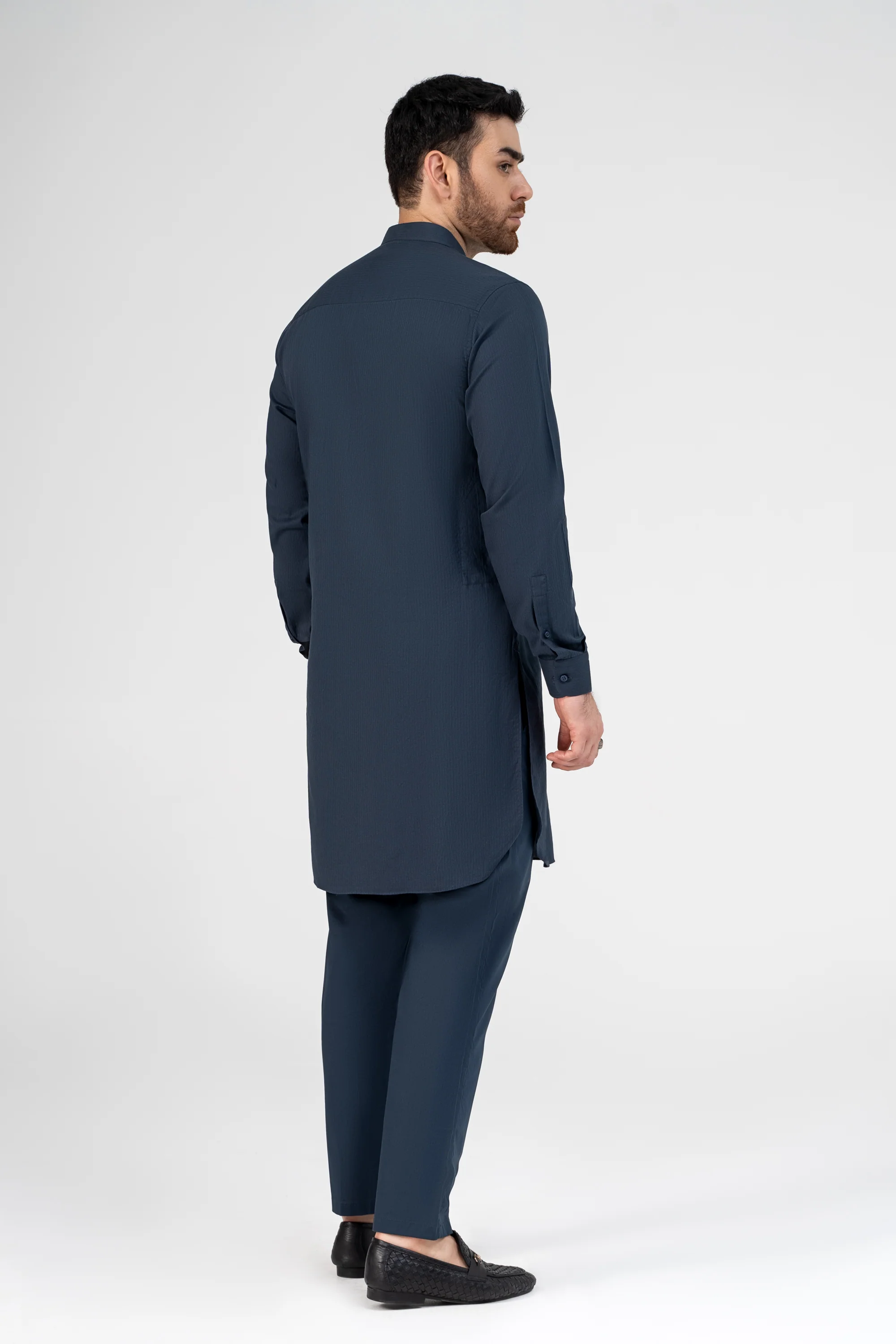 SELF DOBBY KURTA PAJAMA TEAL BLUE - Image 3