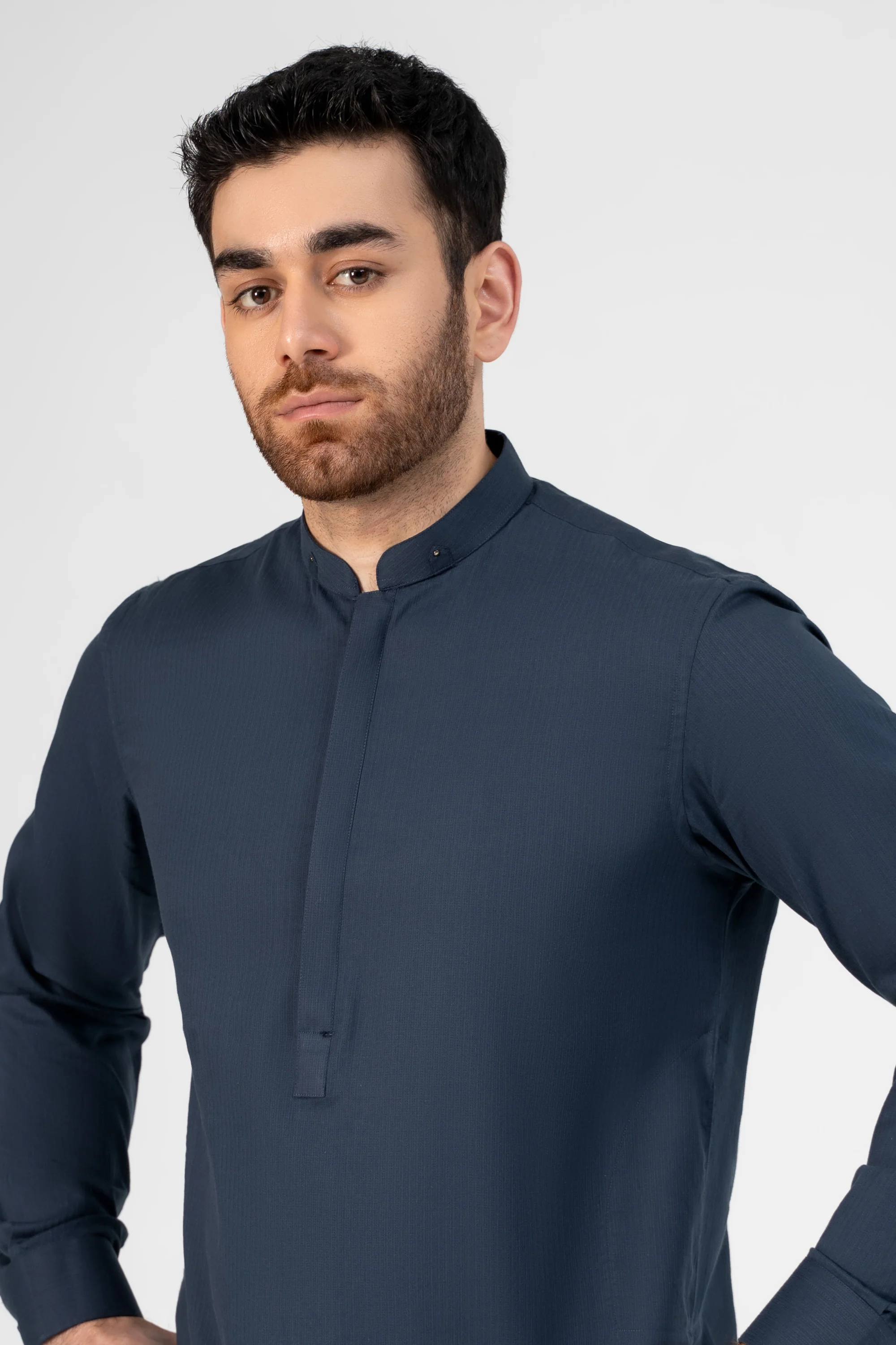 SELF DOBBY KURTA PAJAMA TEAL BLUE - Image 5