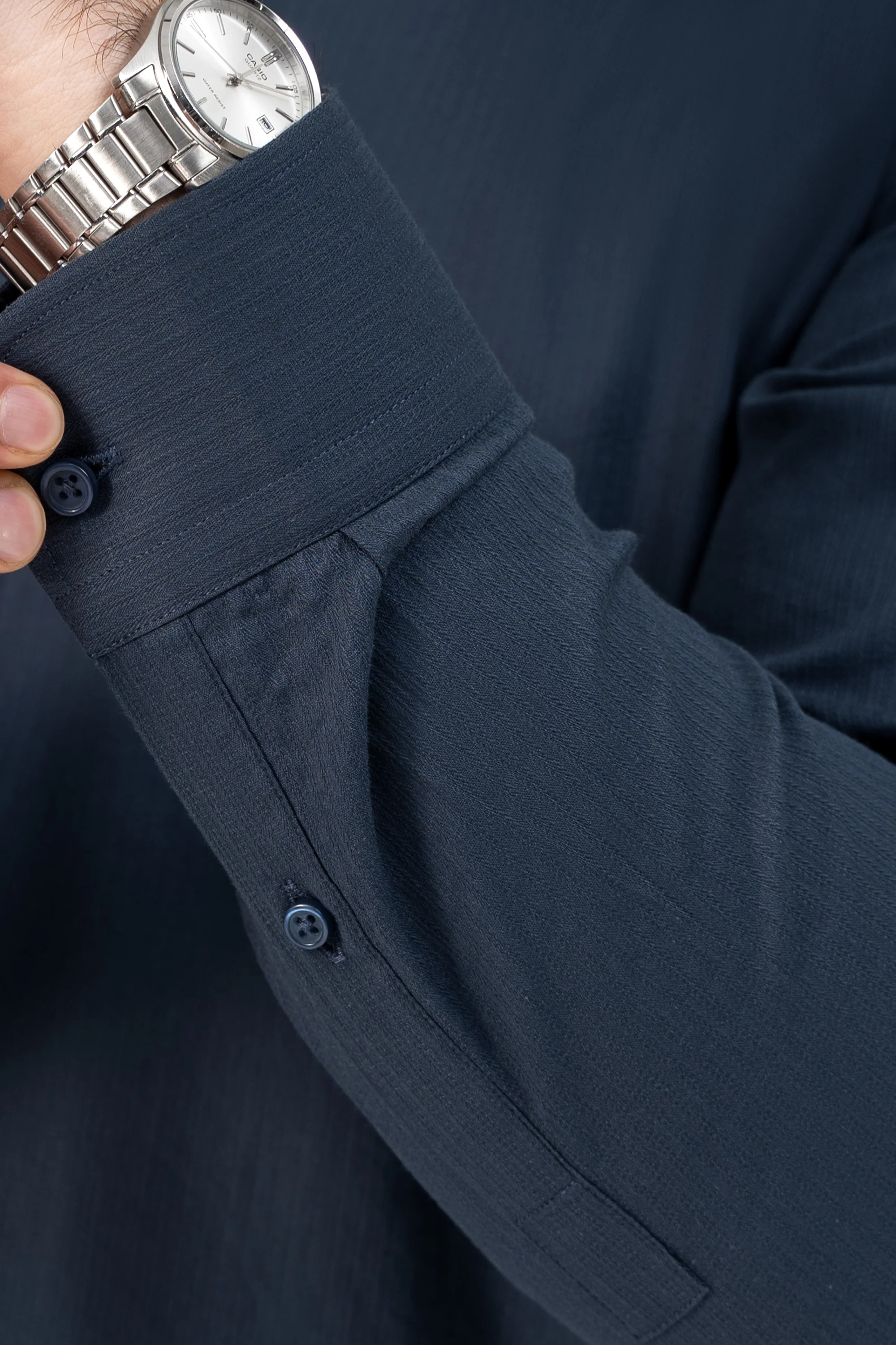 SELF DOBBY KURTA PAJAMA TEAL BLUE - Image 6