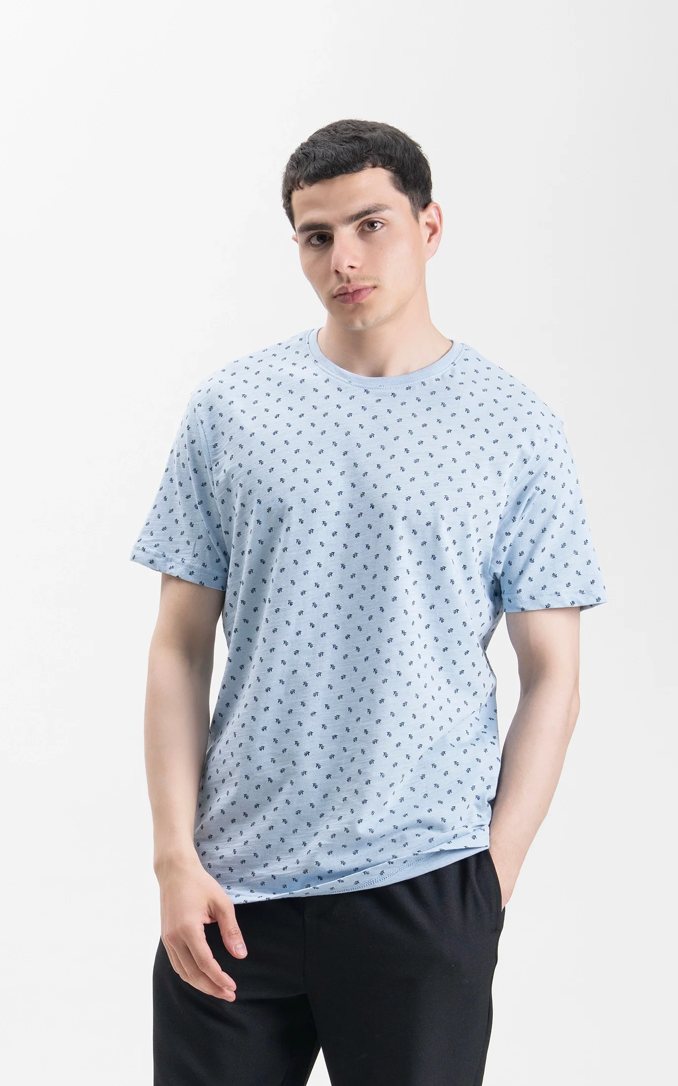 REGULAR FIT CREW NECK PRINTED T-SHIRT SKY BLUE - Image 3