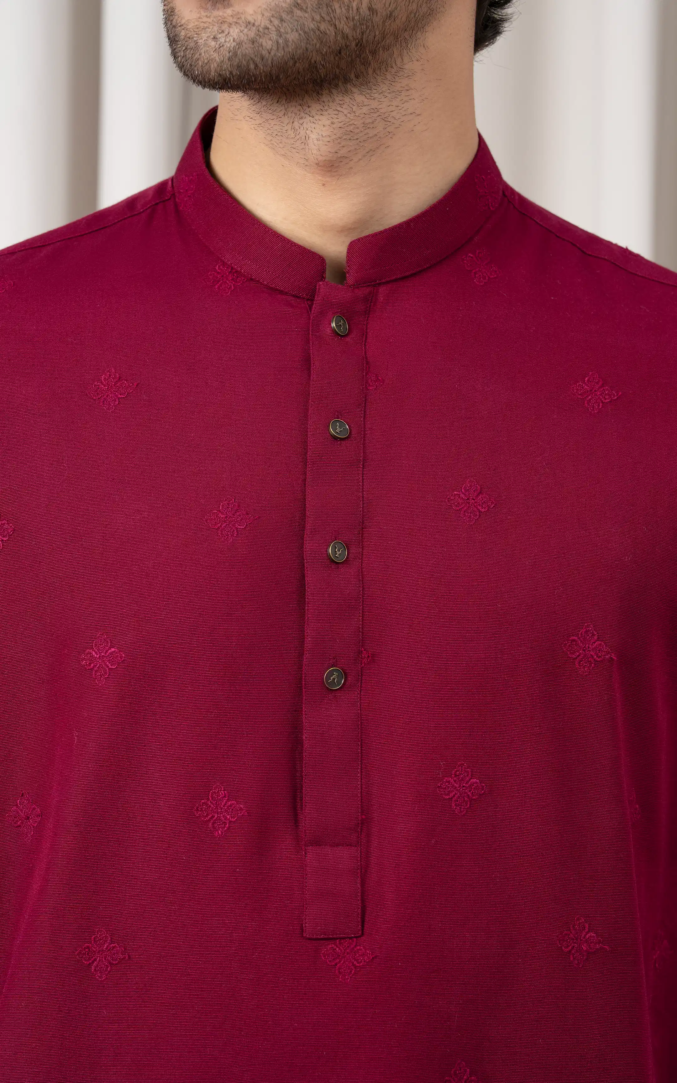 SPRAY EMBROIDERED KURTA PAJAMA - PREMIUM COLLECTION MAROON - Image 3