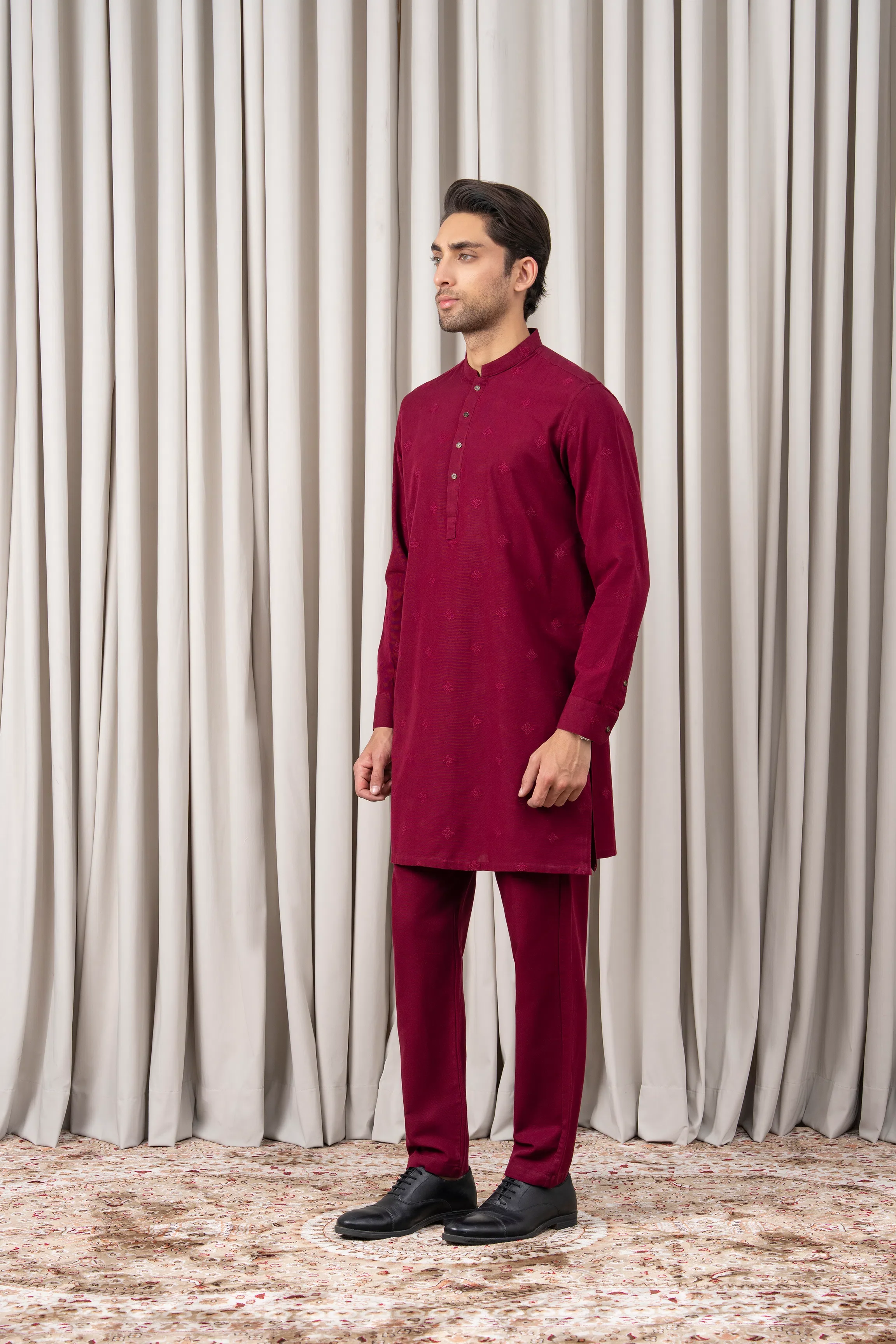SPRAY EMBROIDERED KURTA PAJAMA - PREMIUM COLLECTION MAROON - Image 5