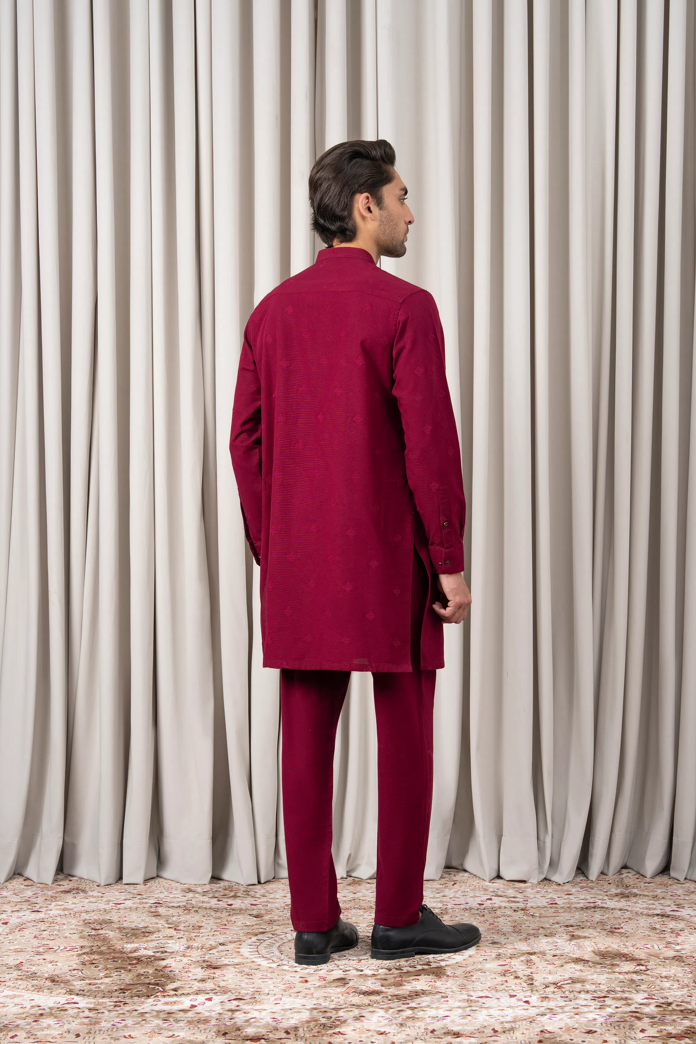 SPRAY EMBROIDERED KURTA PAJAMA - PREMIUM COLLECTION MAROON - Image 6