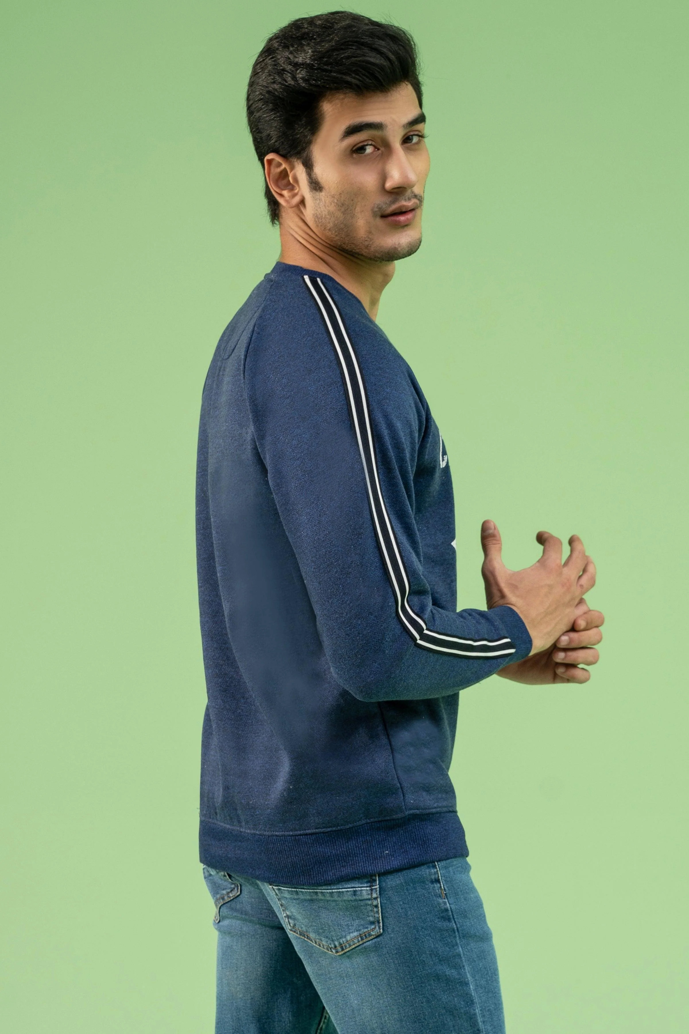 CHAIN YARN FLEECE SWEAT SHIRT INDIGO BLUE - Image 3