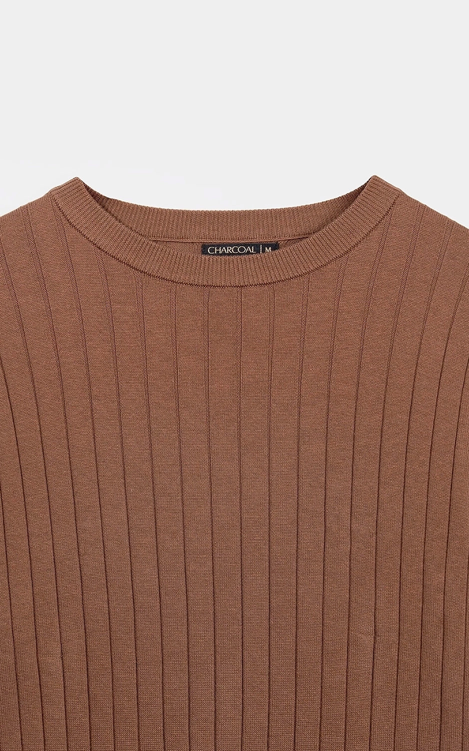 SWEATER KNIT SELF STRIPED CREW  NECK T SHIRT BROWN - Image 4