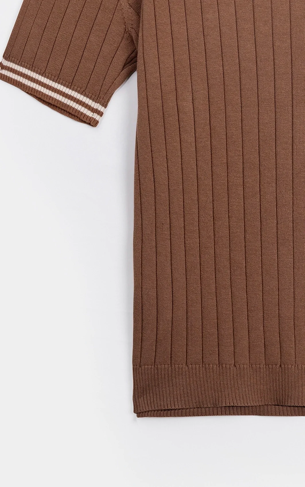 SWEATER KNIT SELF STRIPED CREW  NECK T SHIRT BROWN - Image 5