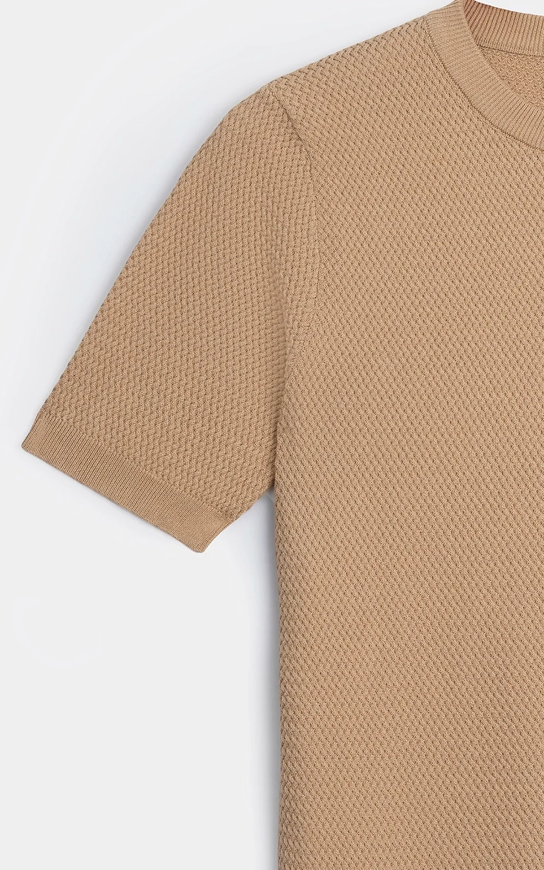 SWEATER KNIT SELF TEXTURED CREW NECK T SHIRT KHAKI - Image 4