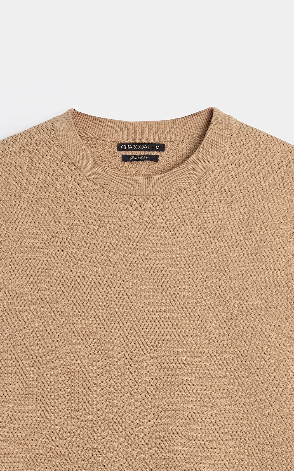 SWEATER KNIT SELF TEXTURED CREW NECK T SHIRT KHAKI - Image 5