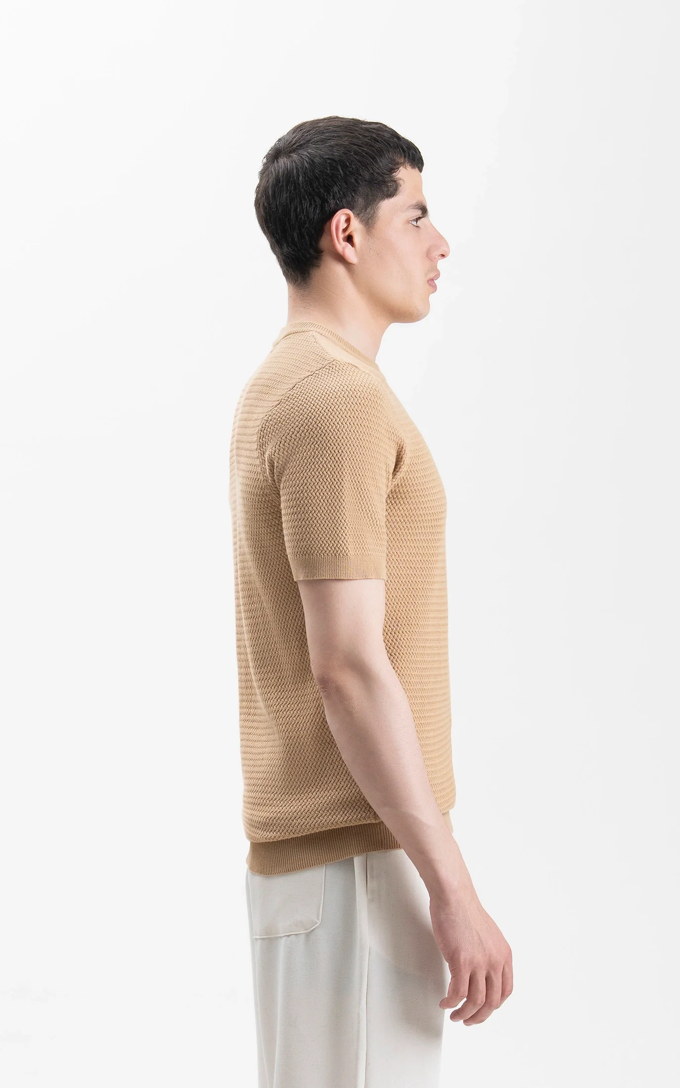 SWEATER KNIT SELF TEXTURED CREW NECK T SHIRT KHAKI - Image 6