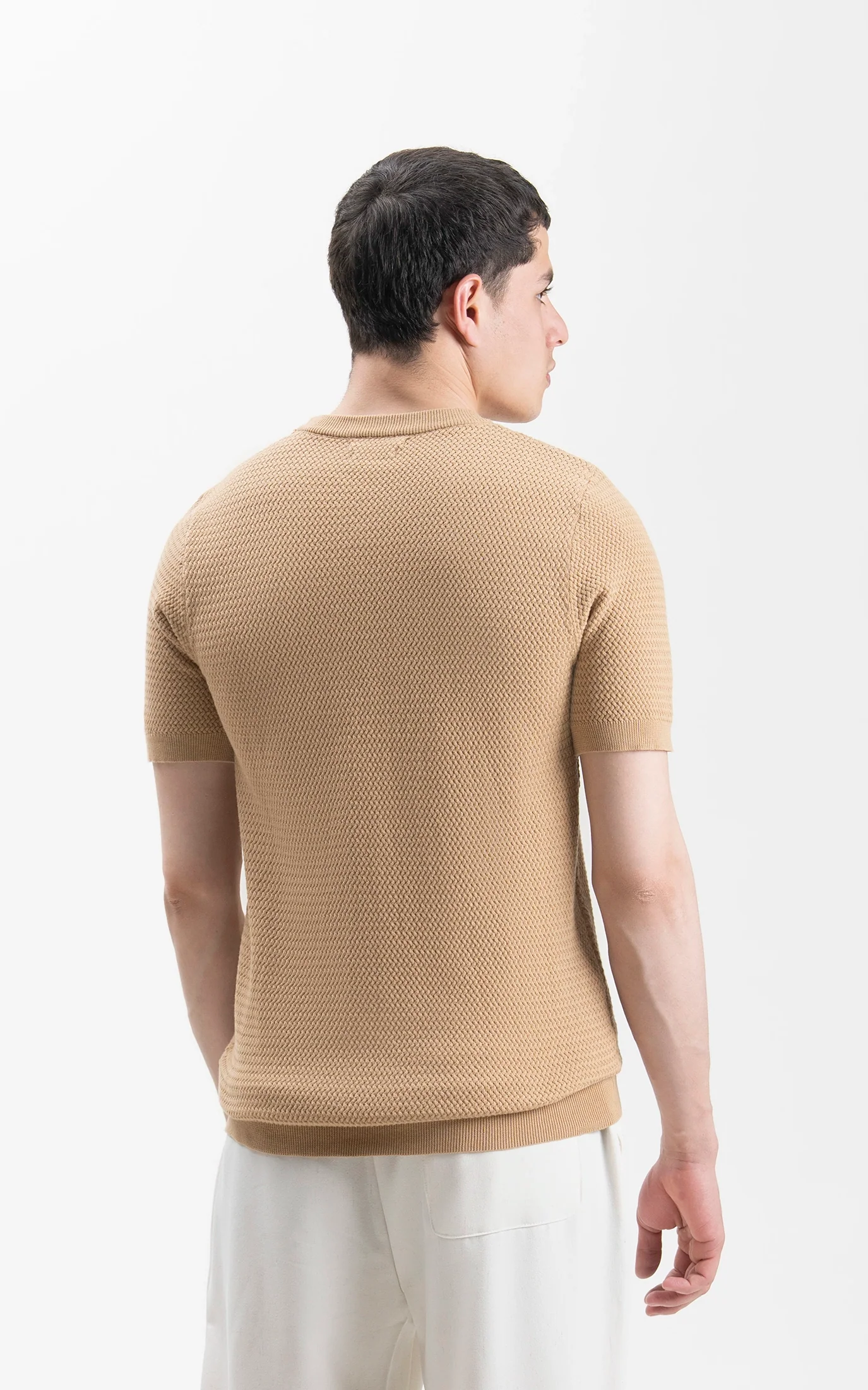 SWEATER KNIT SELF TEXTURED CREW NECK T SHIRT KHAKI - Image 7
