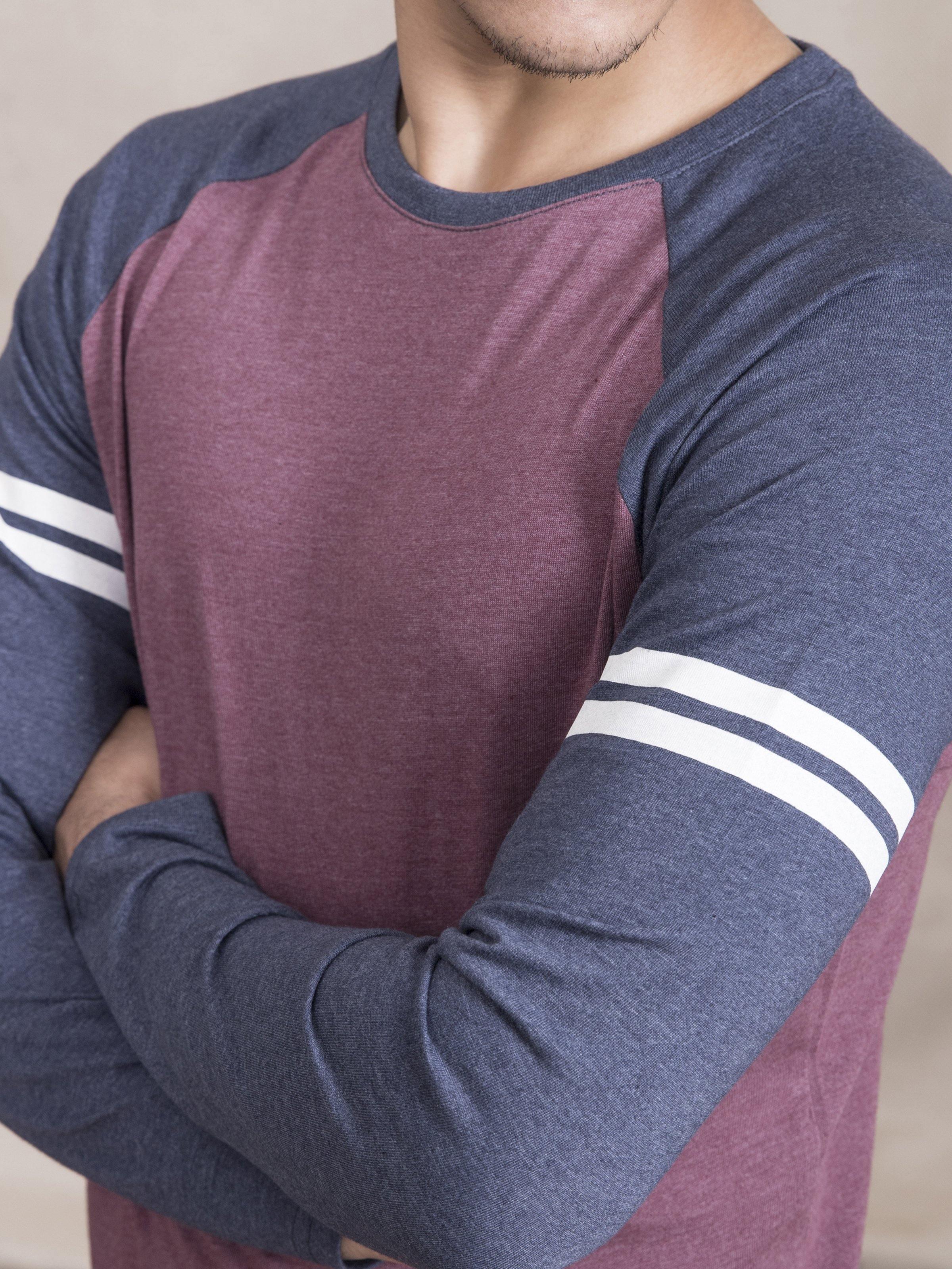 T SHIRT RAGLAN ROUND NECK FULL SLEEVE MAHROON NAVY - Image 4