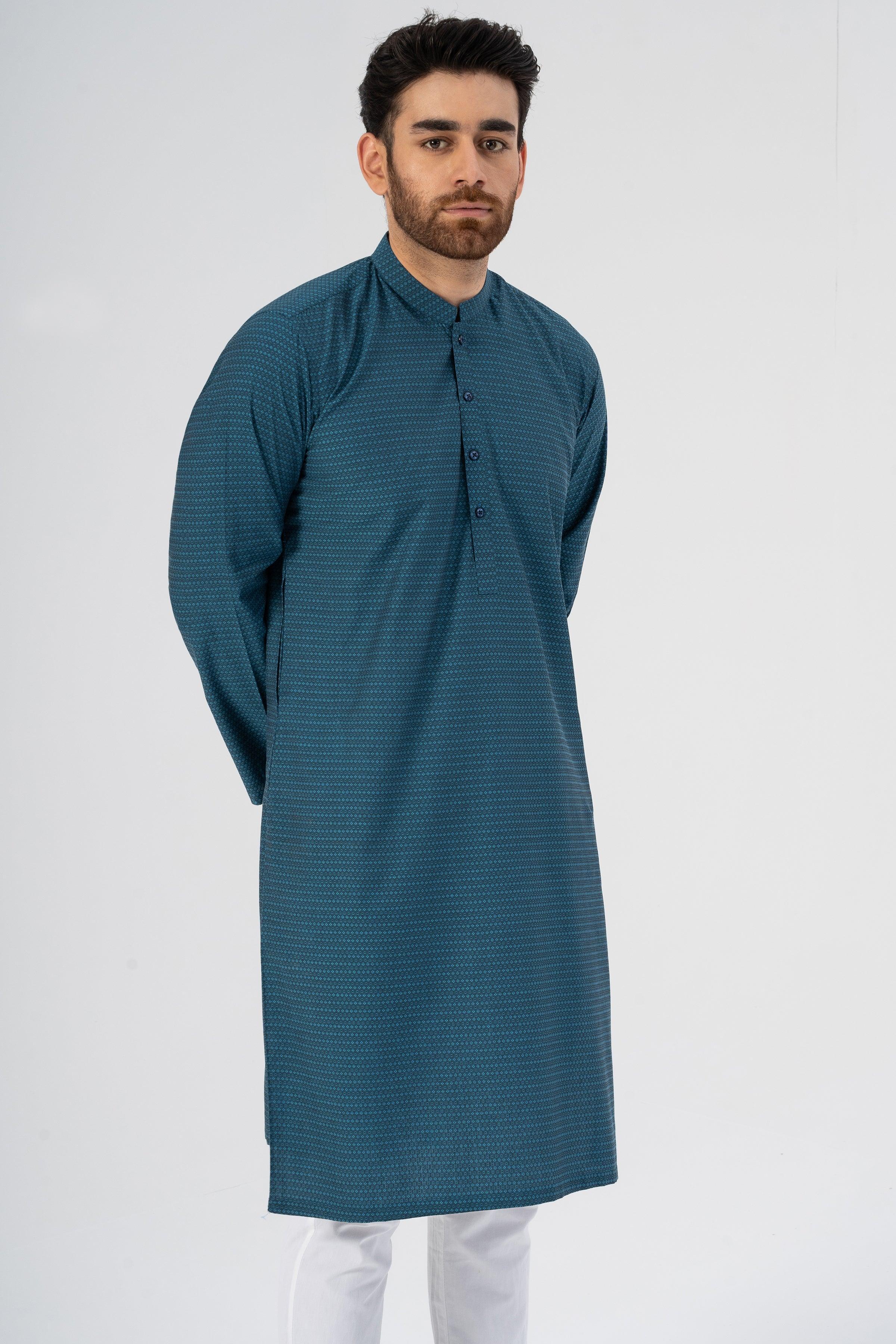 TEXTURED KURTA BLUE - Image 3