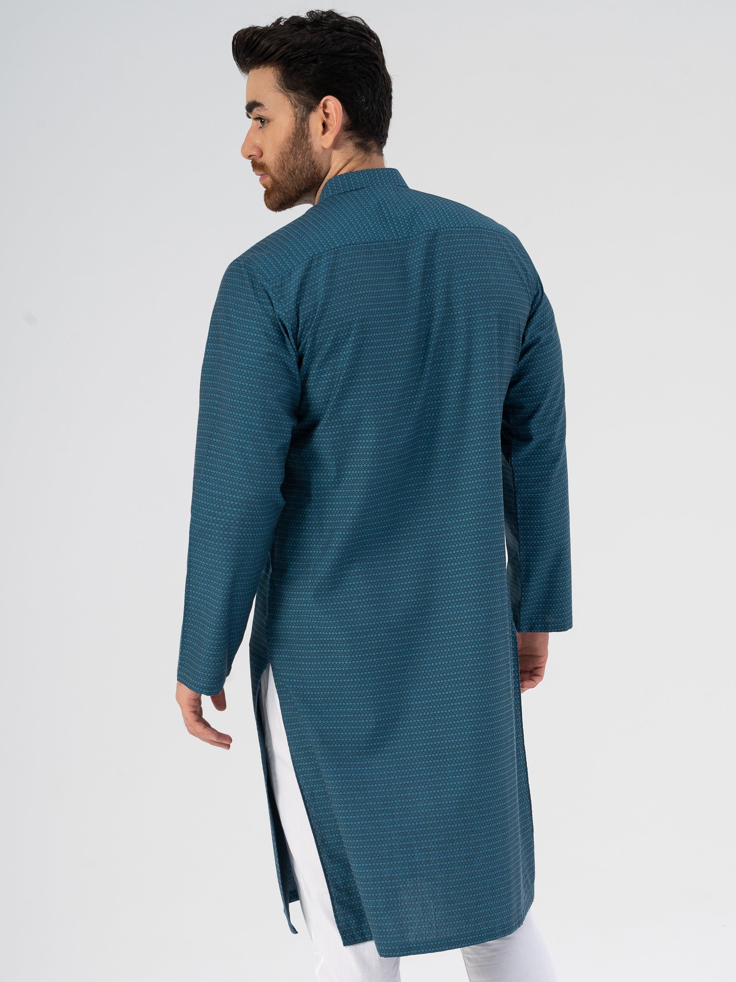 TEXTURED KURTA BLUE - Image 4