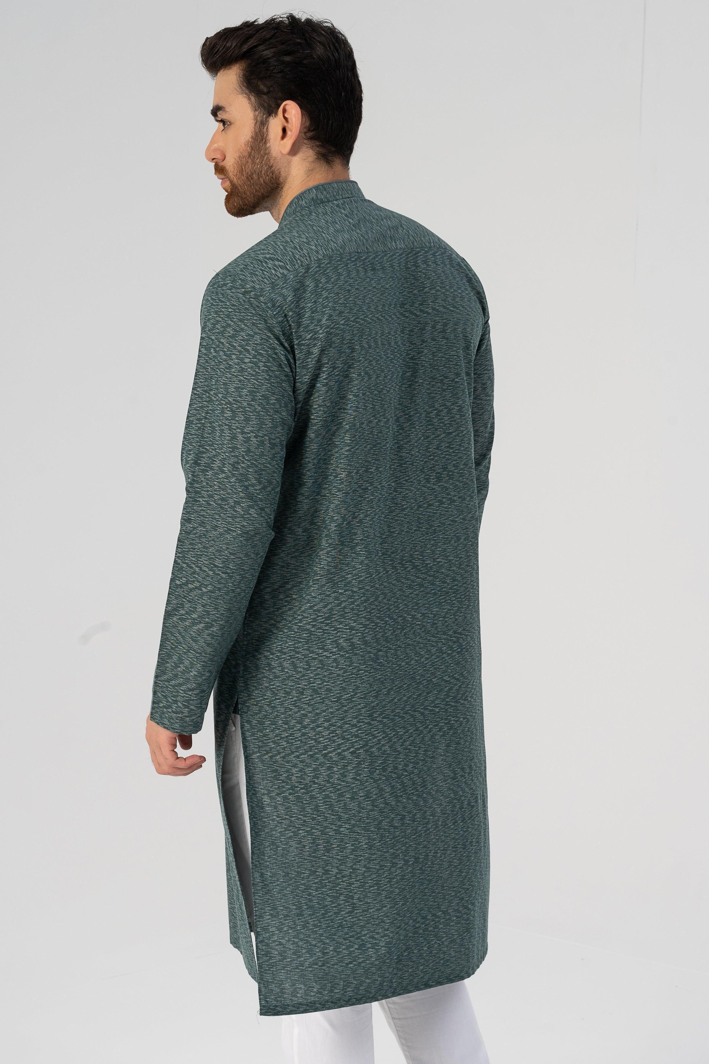 TEXTURED KURTA FOREST GREEN - Image 3