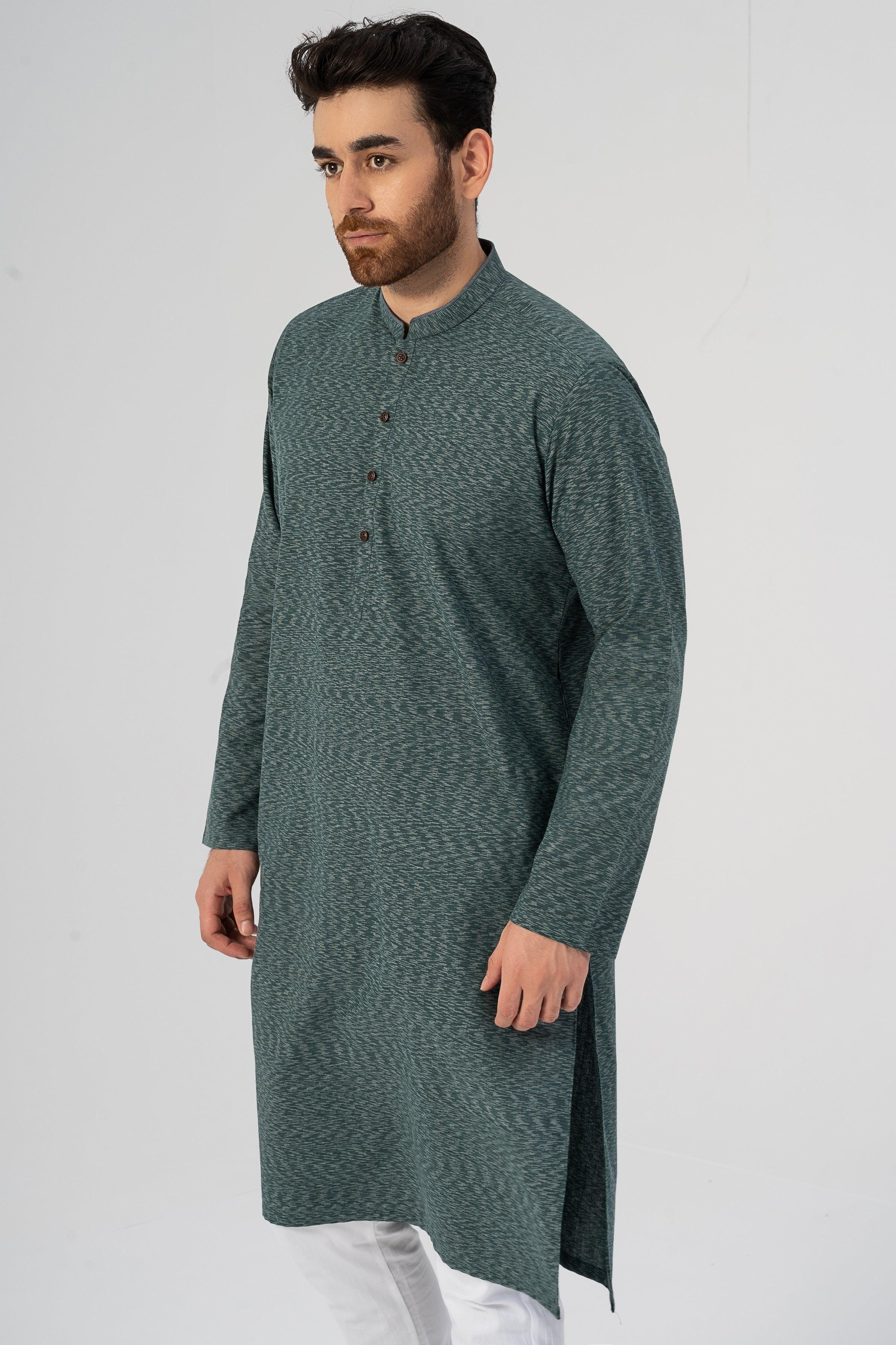 TEXTURED KURTA FOREST GREEN - Image 4