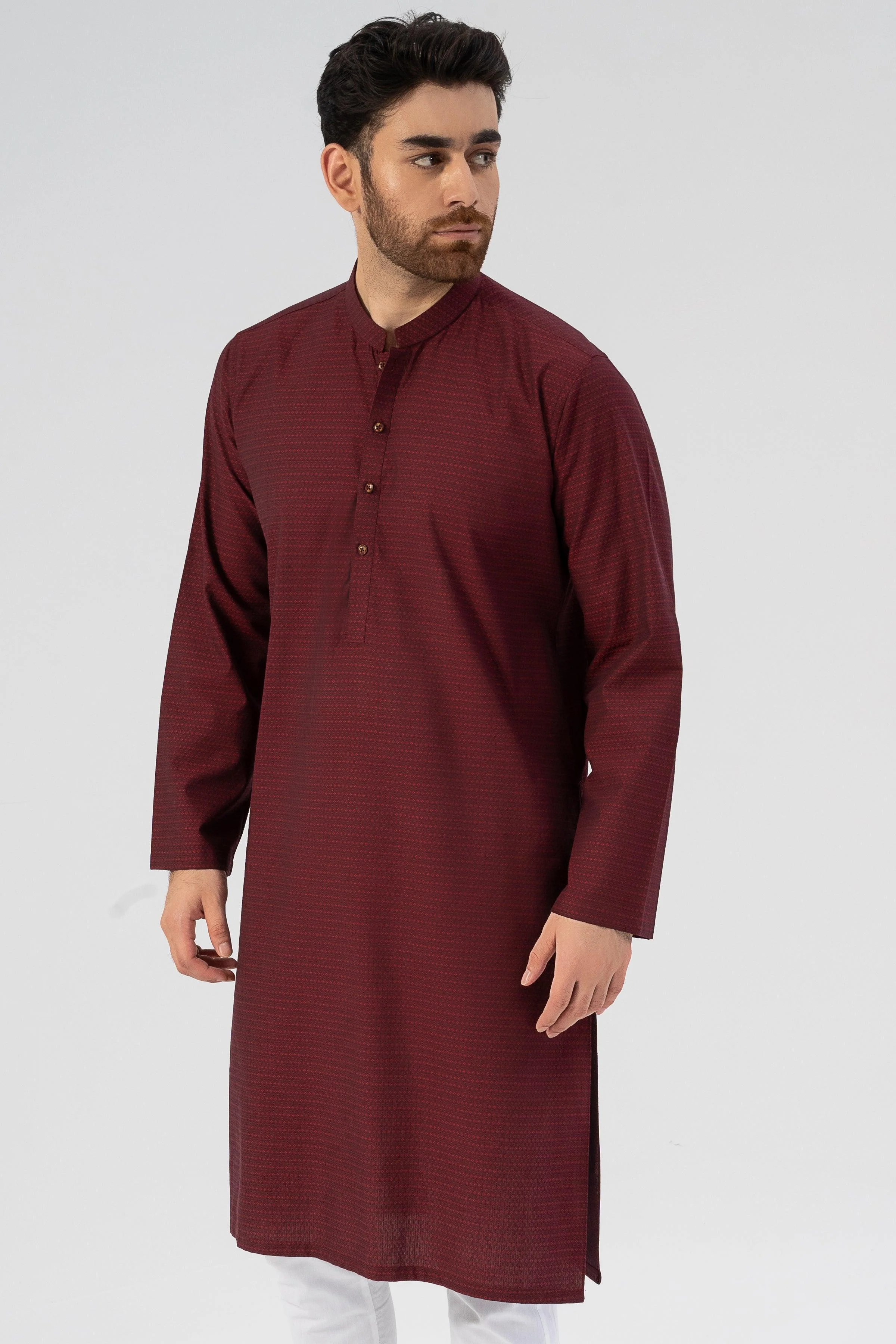 TEXTURED KURTA MAROON - Image 3