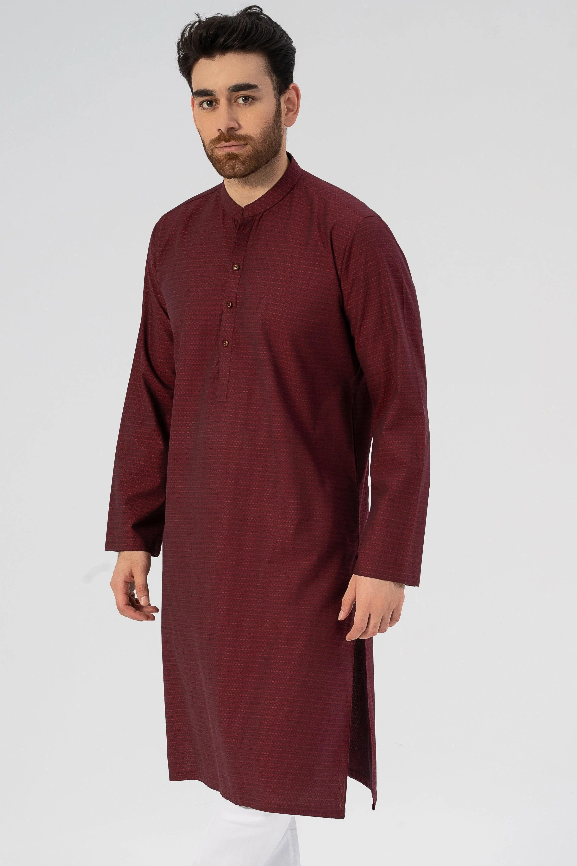 TEXTURED KURTA MAROON - Image 4