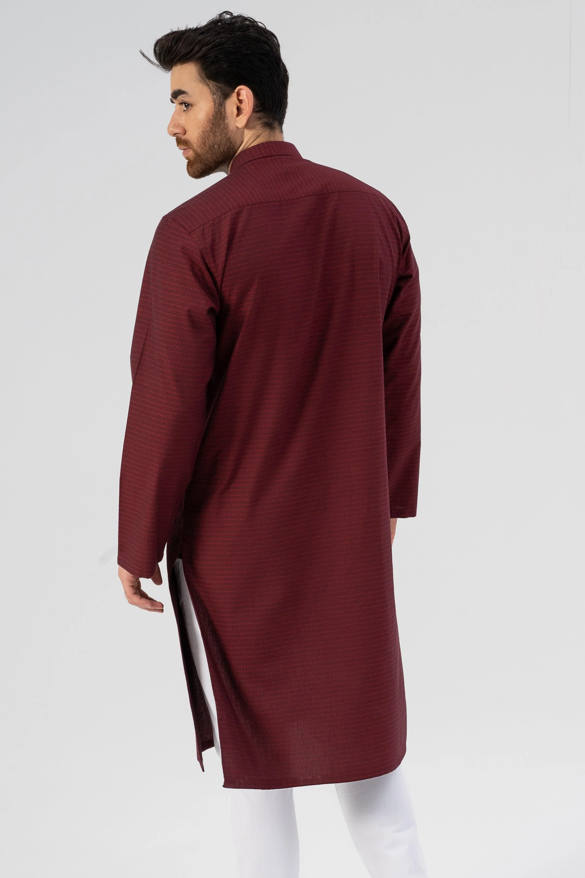 TEXTURED KURTA MAROON - Image 5