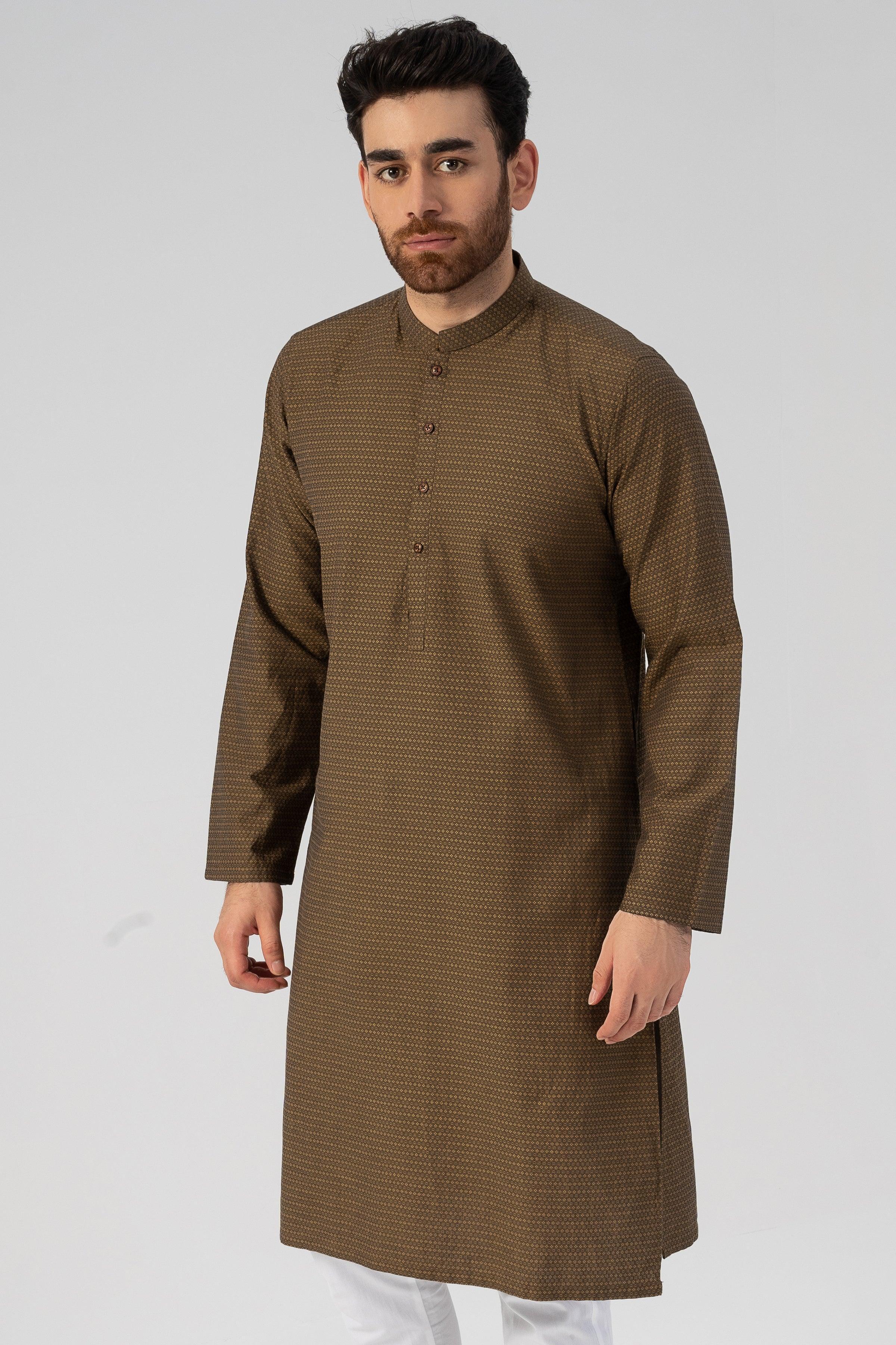 TEXTURED KURTA MUSTARD - Image 3
