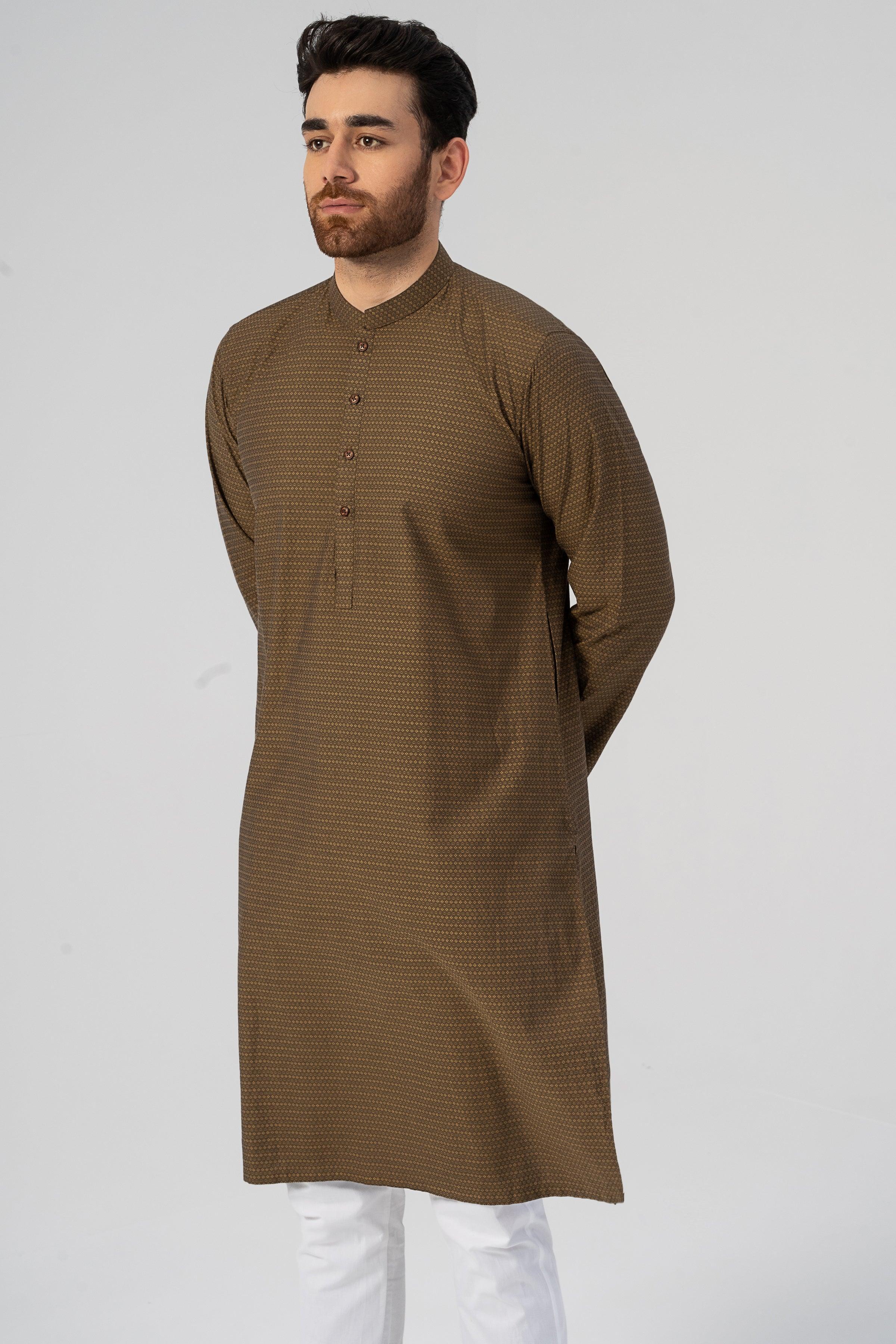 TEXTURED KURTA MUSTARD - Image 4